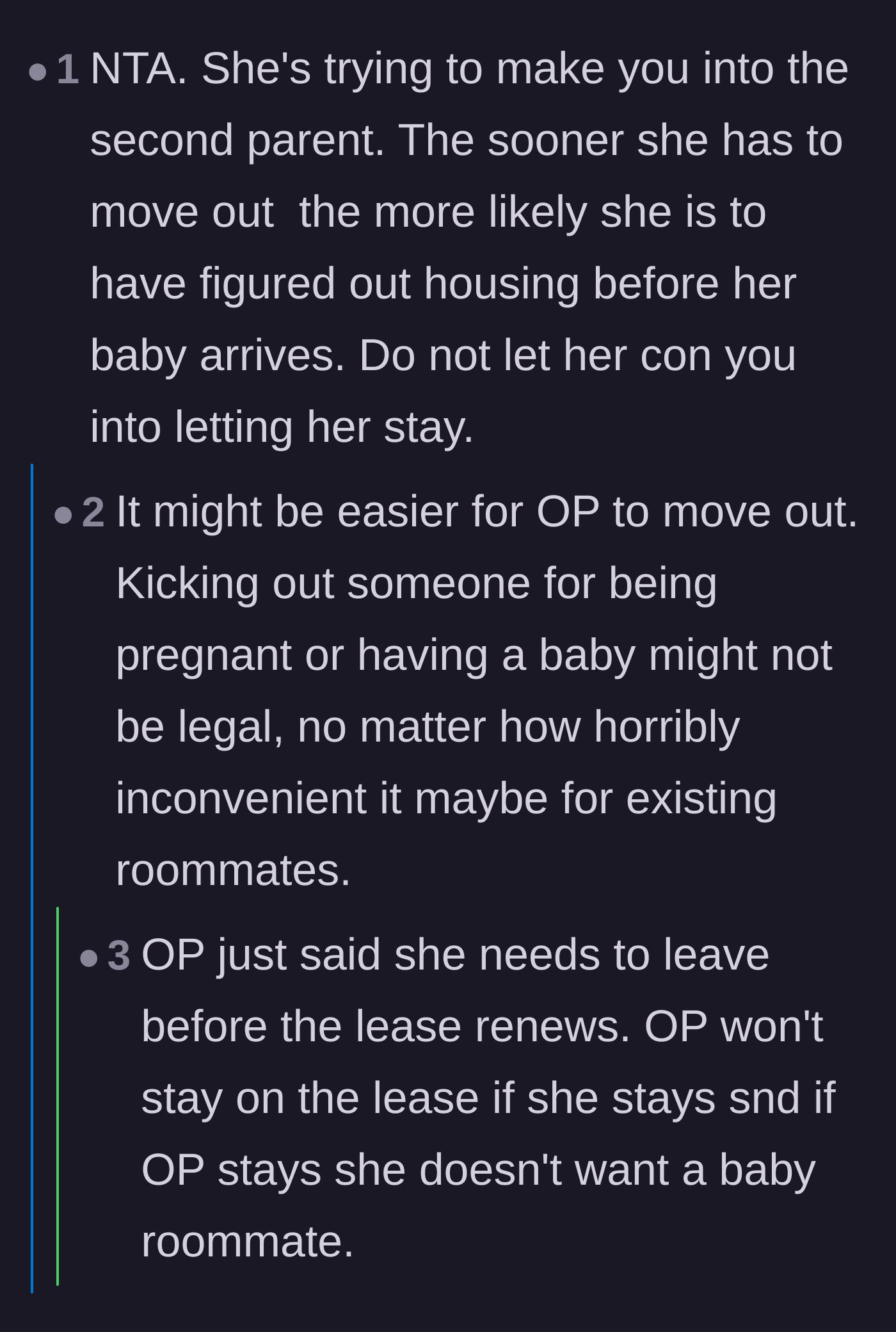 Comment thread 2 - Discussion about the roommate attempting to trick the author into becoming a secondary caregiver.