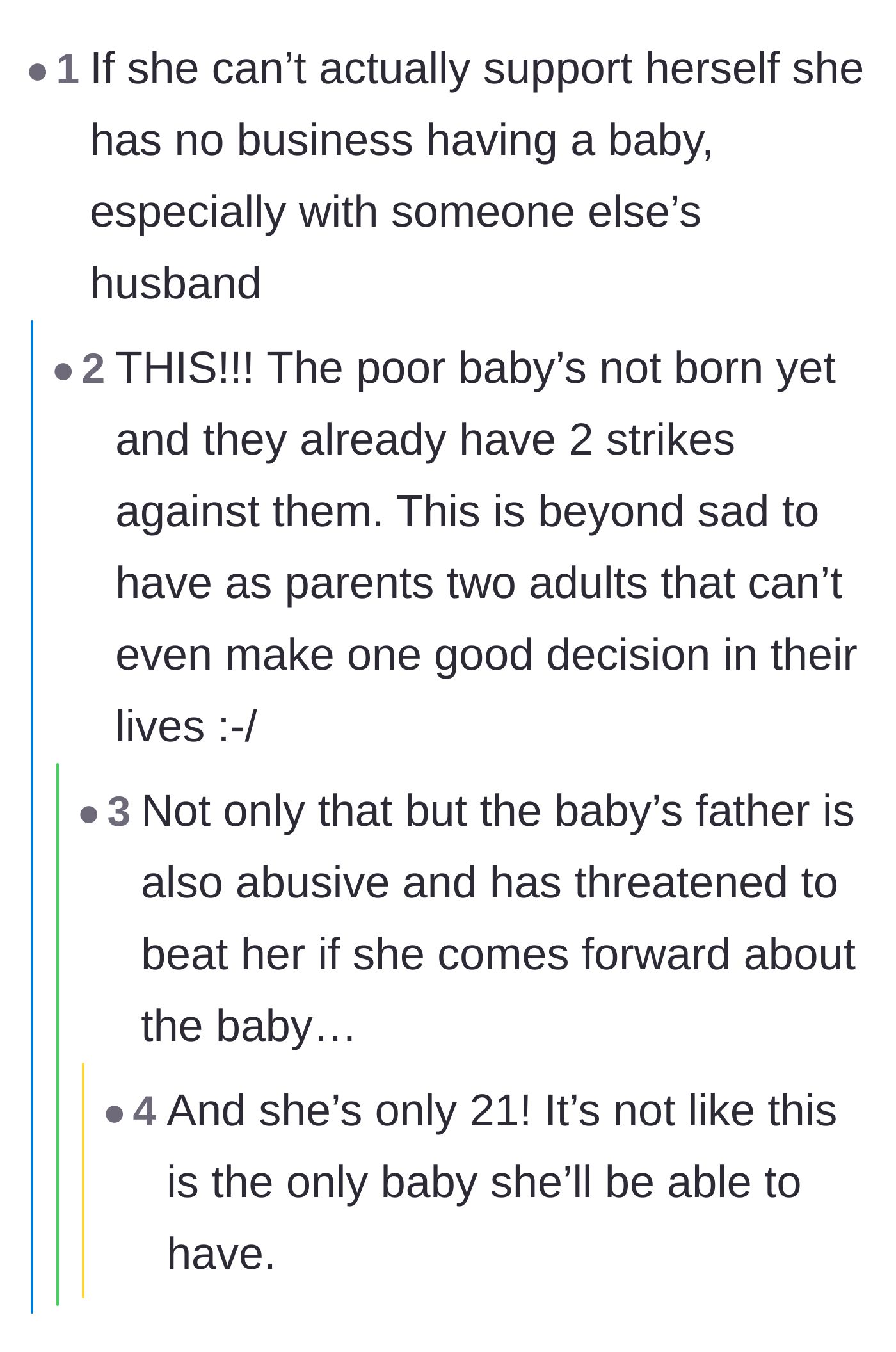 Comment thread 5 - Judgment on the roommate's decision to bring a child into an unstable situation with an absent father.