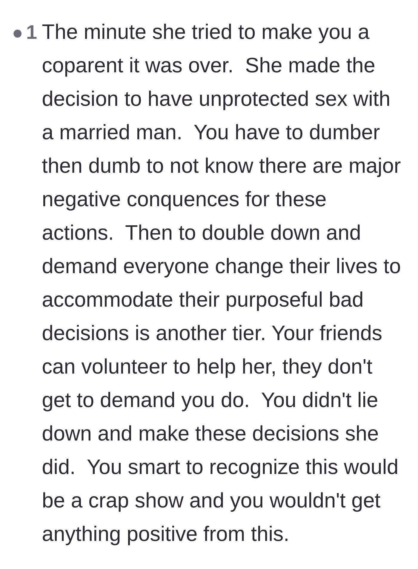 Comment thread 6 - Calling out the sheer audacity of expecting a roommate to shoulder the consequences of an affair.