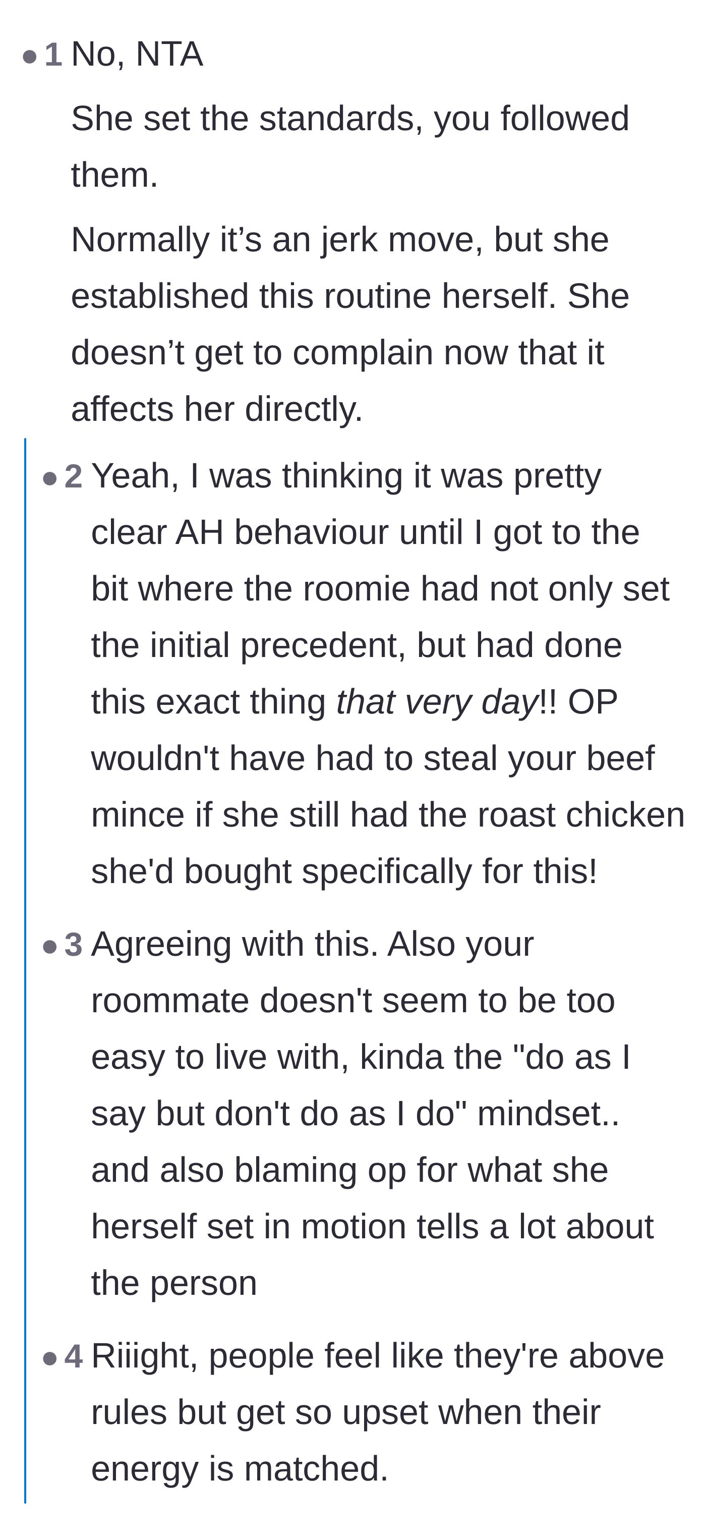 Comment thread 1 - People pointing out that the roommate literally invented the rules she's now mad about.