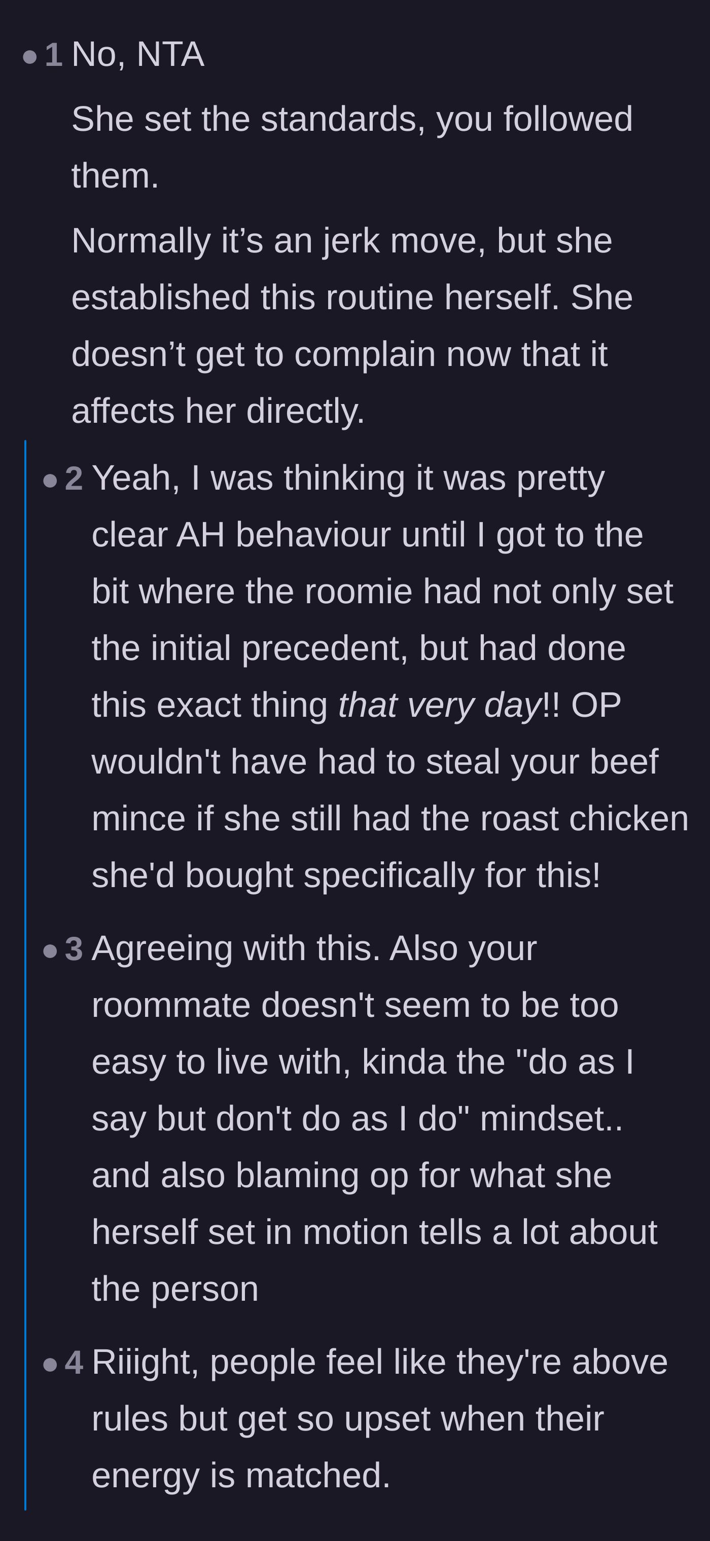 Comment thread 1 - People pointing out that the roommate literally invented the rules she's now mad about.