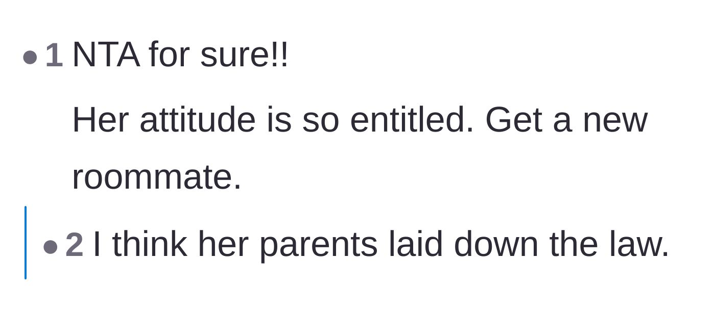 Comment thread 6 - Advice warning the author to lock up her valuables in case the entitled roommate decides to get petty.