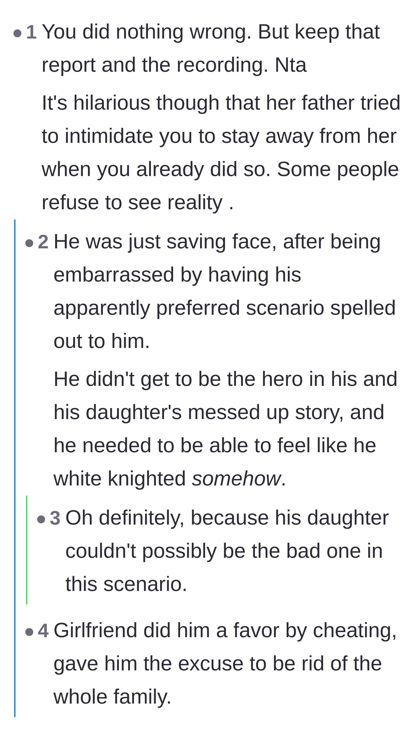 Comment thread 4 - Readers mocking the father's attempt to act like a tough guy after the breakup.