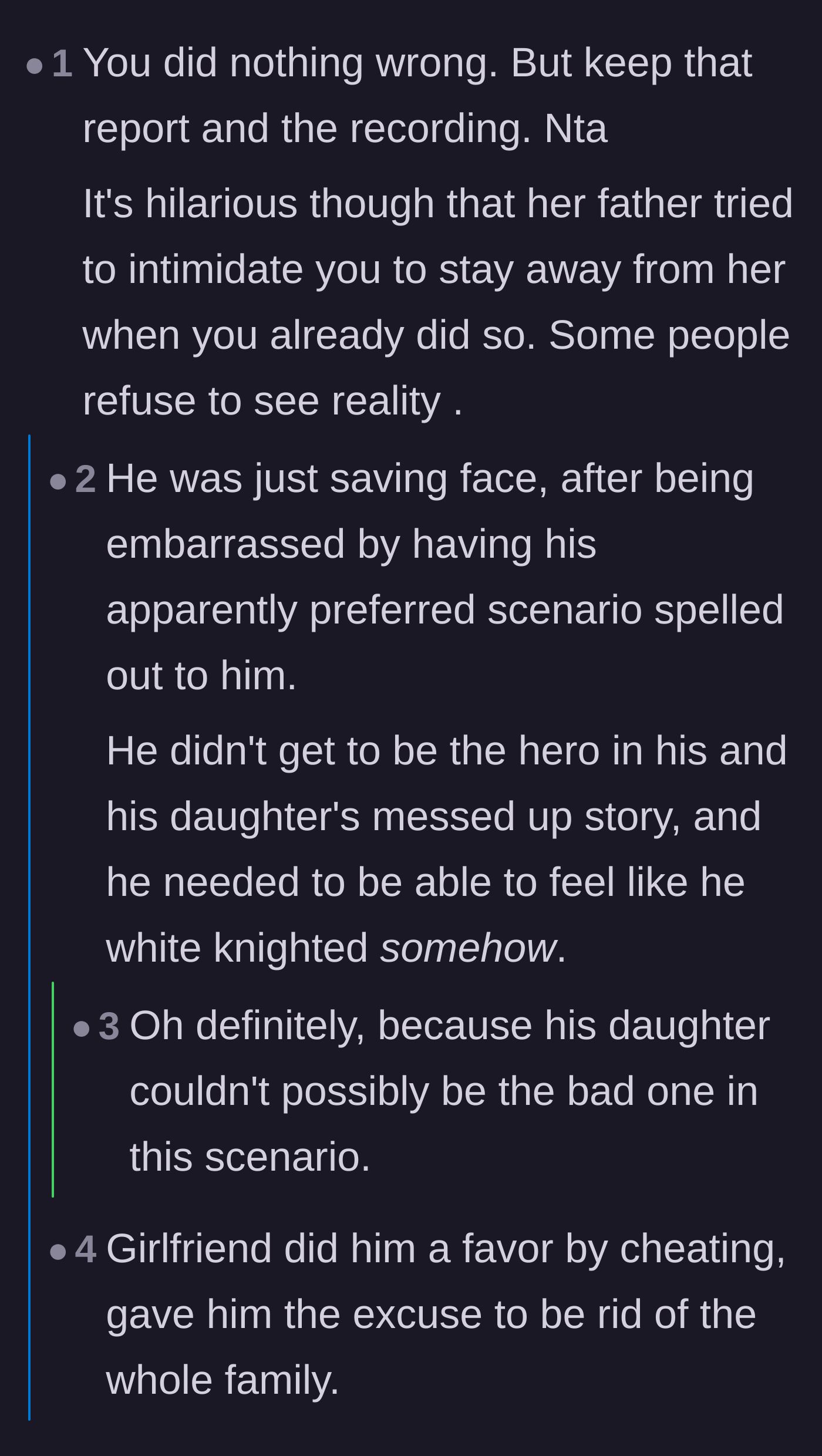 Comment thread 4 - Readers mocking the father's attempt to act like a tough guy after the breakup.