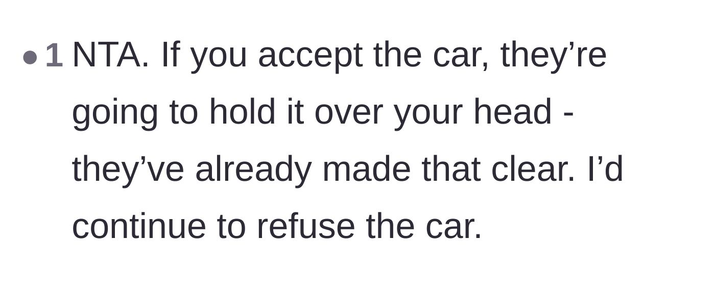 Comment thread 5 - A warning that the parents will constantly use the car as leverage against the teen.
