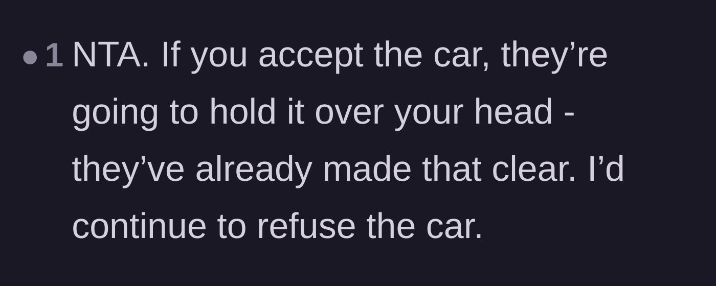 Comment thread 5 - A warning that the parents will constantly use the car as leverage against the teen.