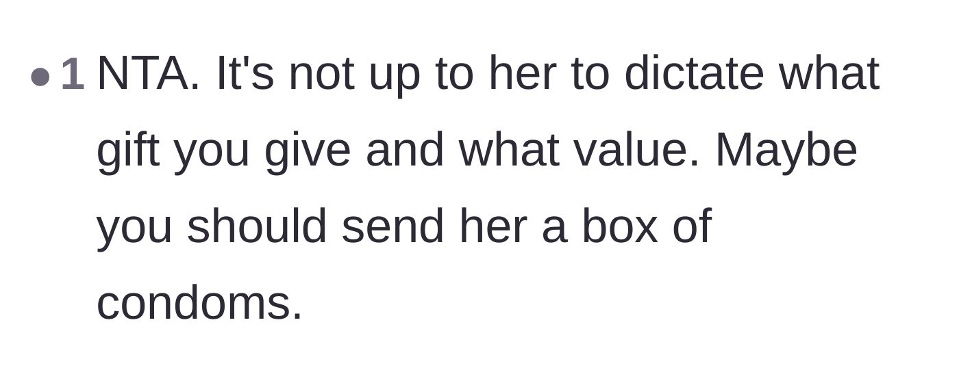 Comment thread 3 - A blunt suggestion regarding family planning and preventative gifts.