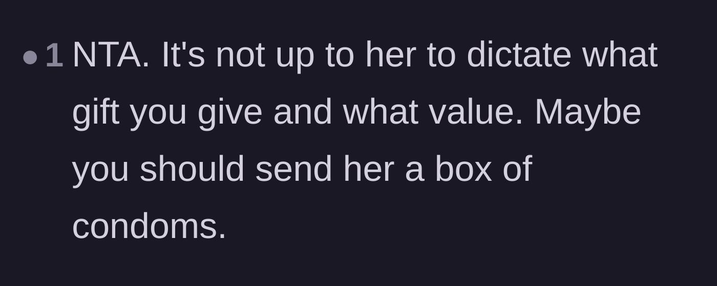 Comment thread 3 - A blunt suggestion regarding family planning and preventative gifts.