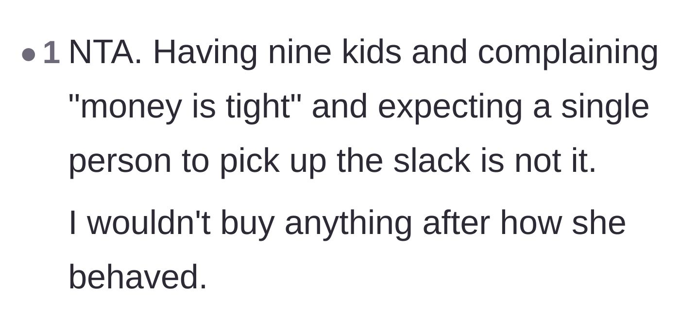 Comment thread 5 - Pointing out the audacity of expecting a single sibling to cover the holiday financial slack.