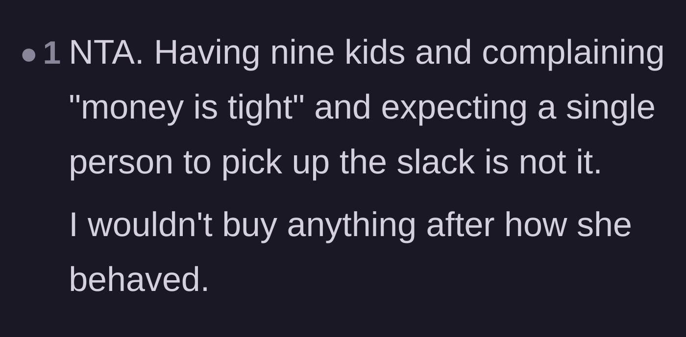 Comment thread 5 - Pointing out the audacity of expecting a single sibling to cover the holiday financial slack.