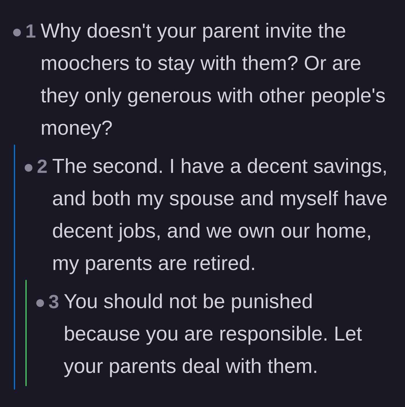 Comment thread 4 - A conversation about the dangers of sharing financial success with family and avoiding the responsibility tax.