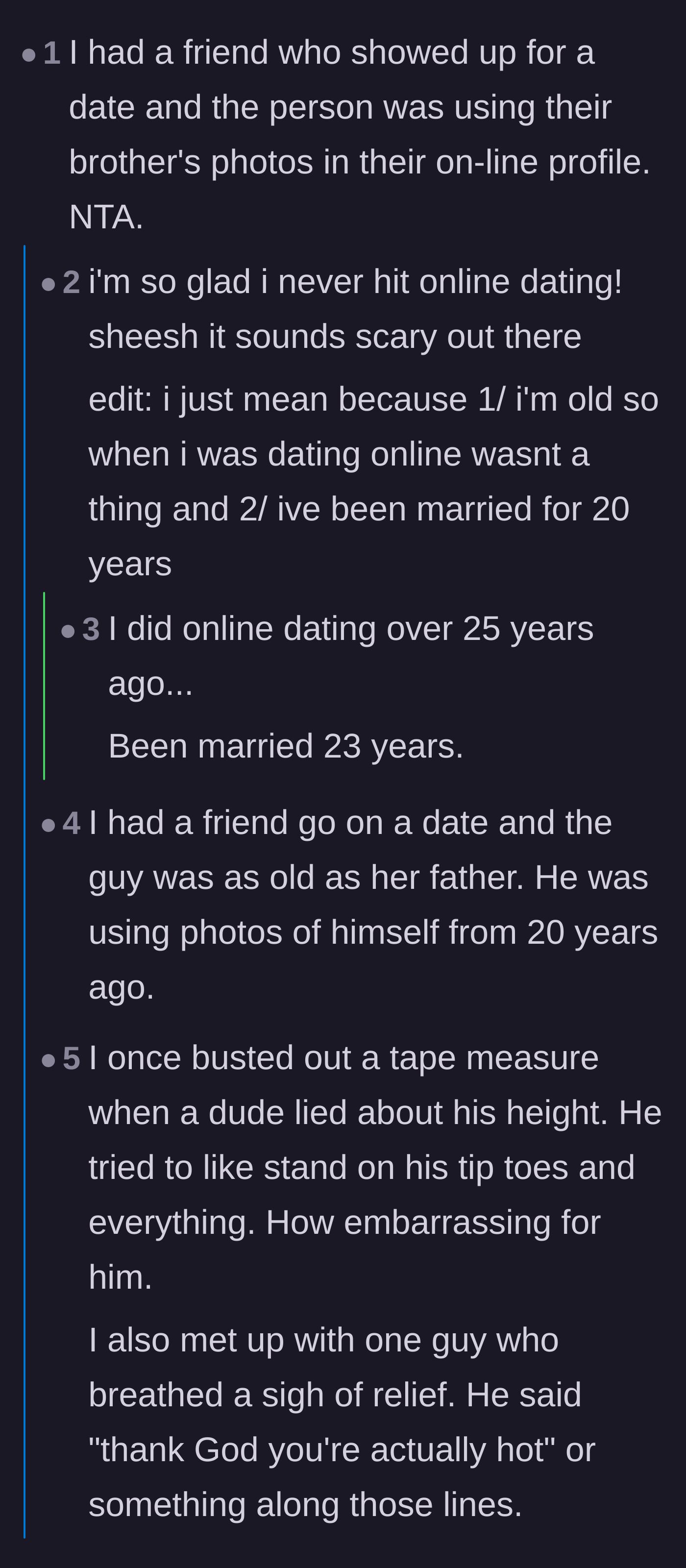 Comment thread 2 - Readers sharing their own unhinged catfishing anecdotes and debating the perils of modern online dating.