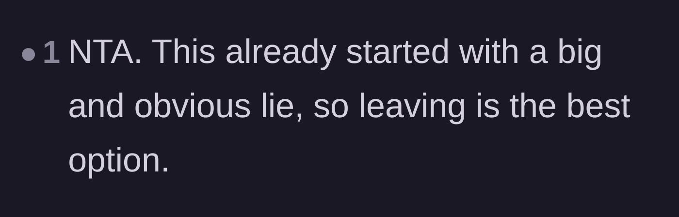 Comment thread 6 - A straightforward verdict stating that a relationship starting on a lie warrants an immediate exit.