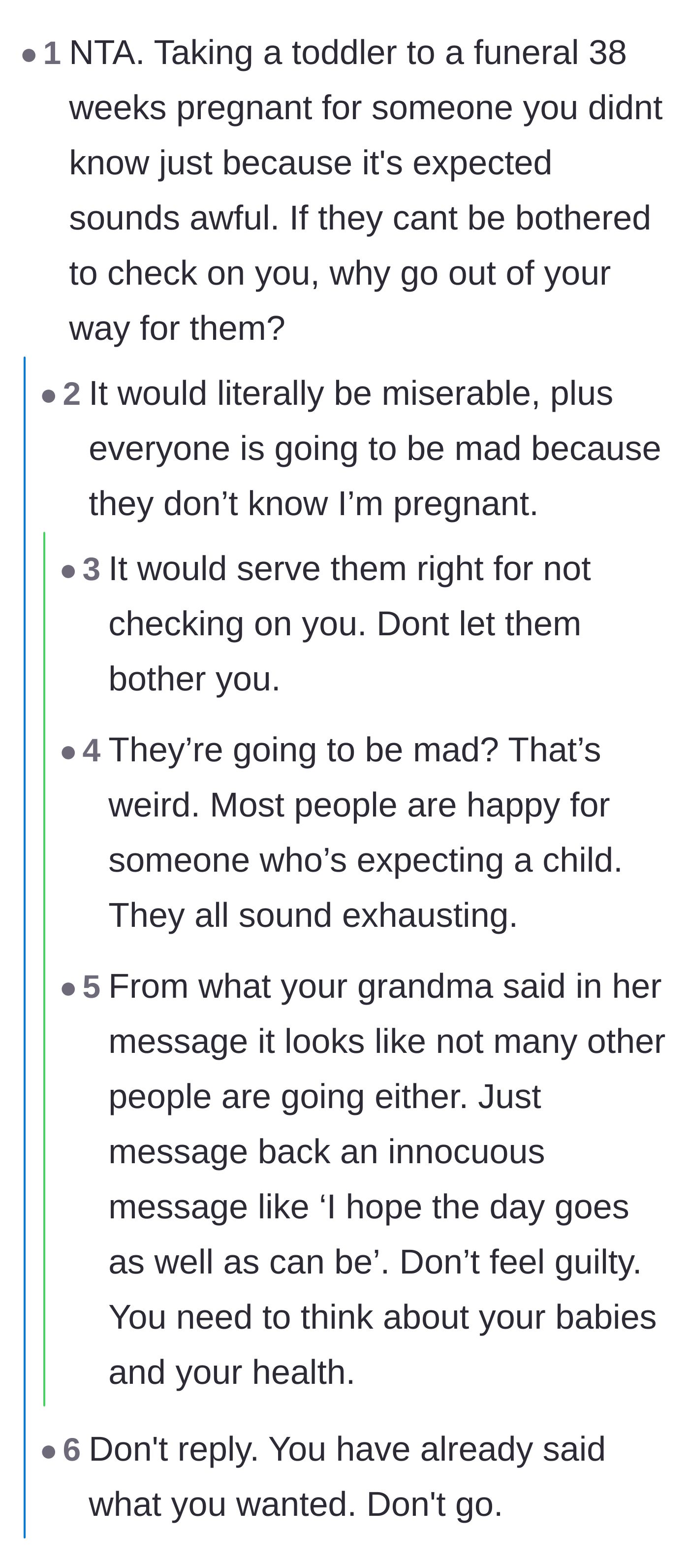 Comment thread 1 - Readers validating the main character for not prioritizing an extended family that consistently ignores her.