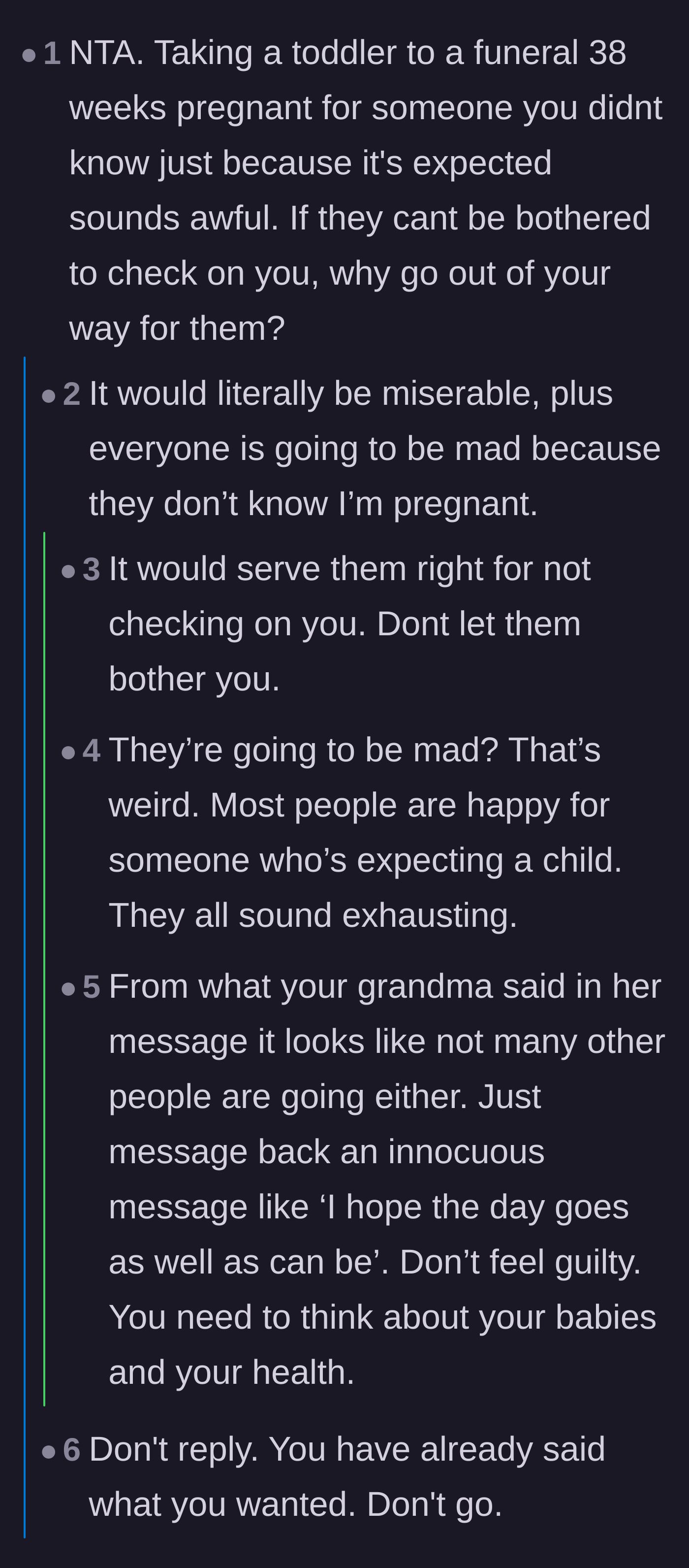 Comment thread 1 - Readers validating the main character for not prioritizing an extended family that consistently ignores her.