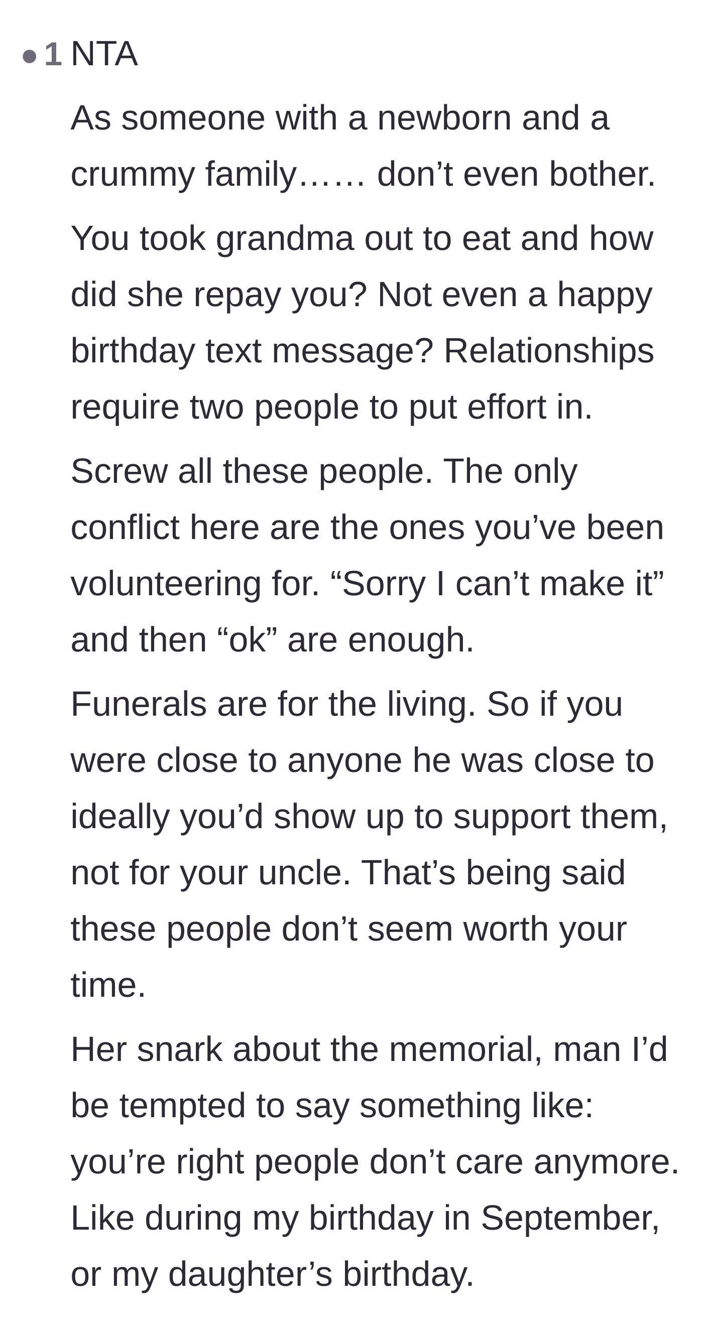 Comment thread 6 - A fellow parent sharing their own experience with toxic family and advising her to drop the rope.