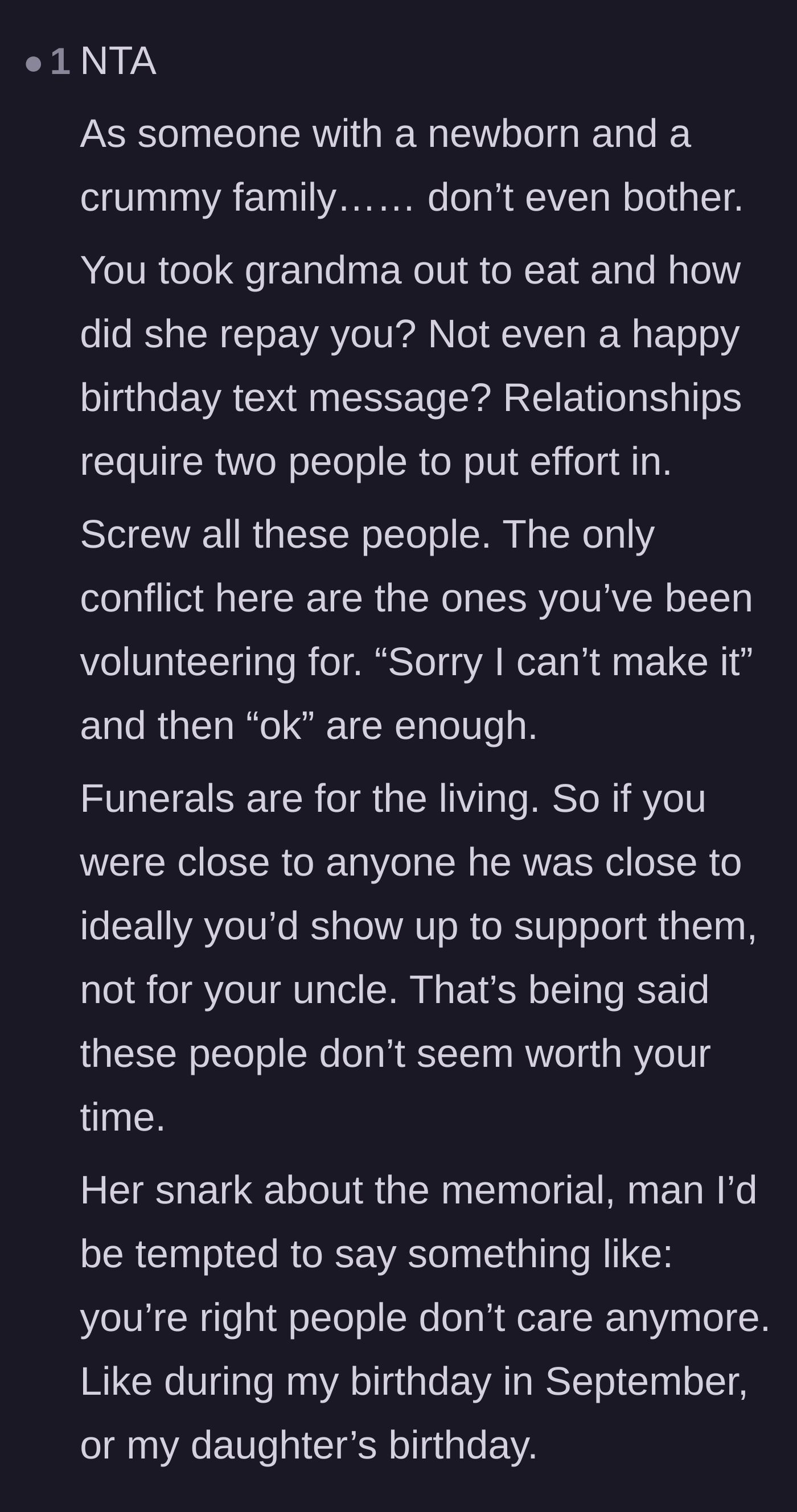 Comment thread 6 - A fellow parent sharing their own experience with toxic family and advising her to drop the rope.