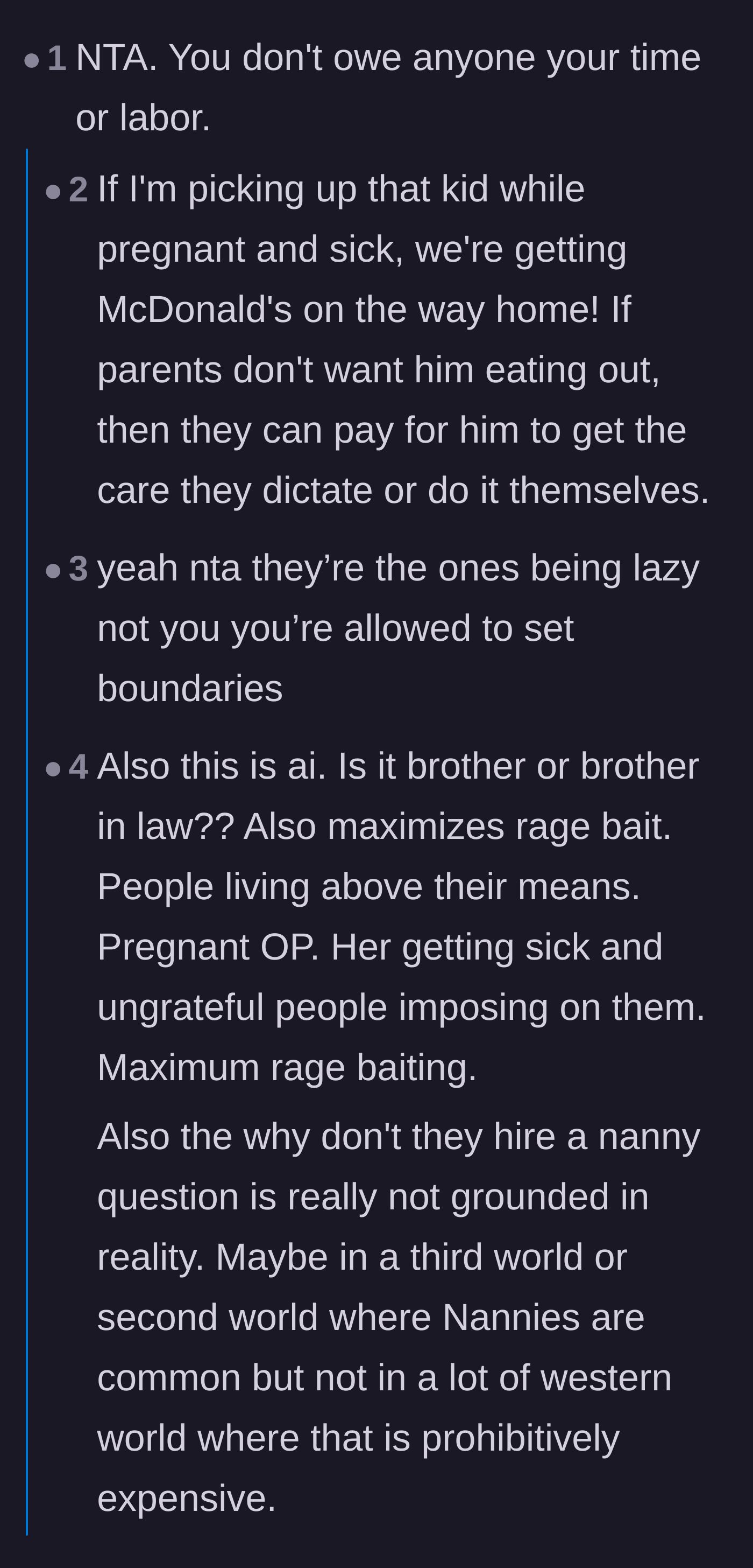 Comment thread 1 - Commenters discussing feeding the nephew fast food to maliciously comply and spite his parents' strict dietary rules.