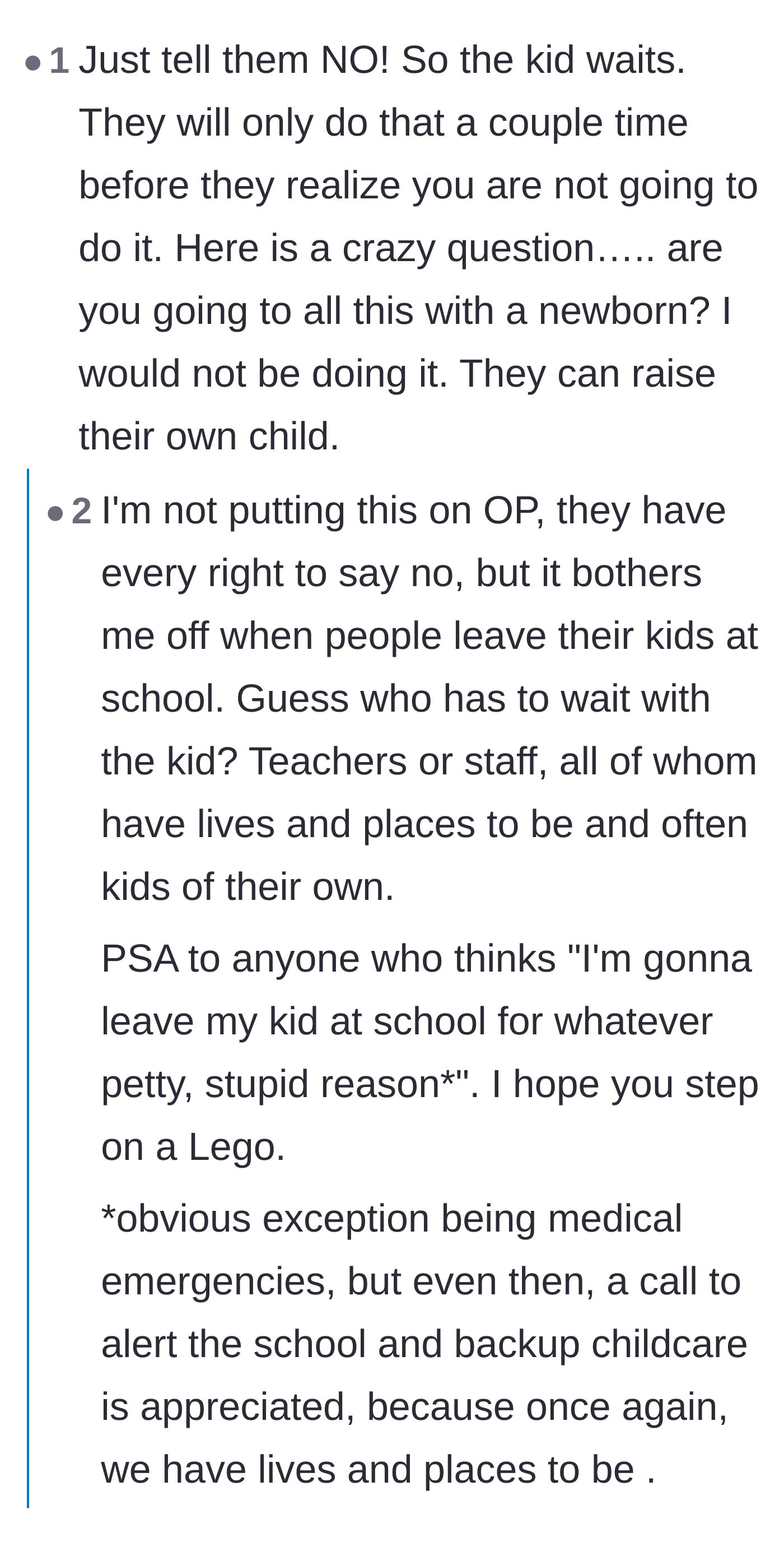 Comment thread 3 - A debate about the emotional toll on the stranded child and the unfair burden placed on teachers.