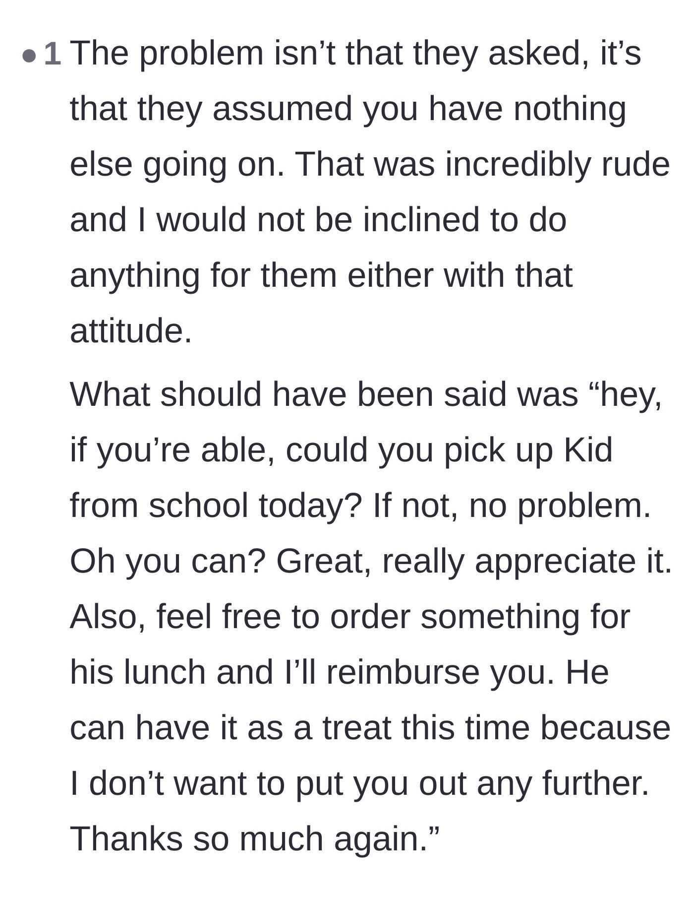 Comment thread 5 - A breakdown of the polite, financially fair, and respectful way the brother-in-law should have originally asked for the favor.