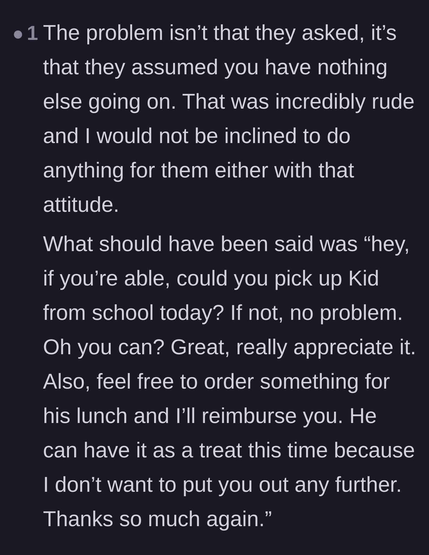 Comment thread 5 - A breakdown of the polite, financially fair, and respectful way the brother-in-law should have originally asked for the favor.
