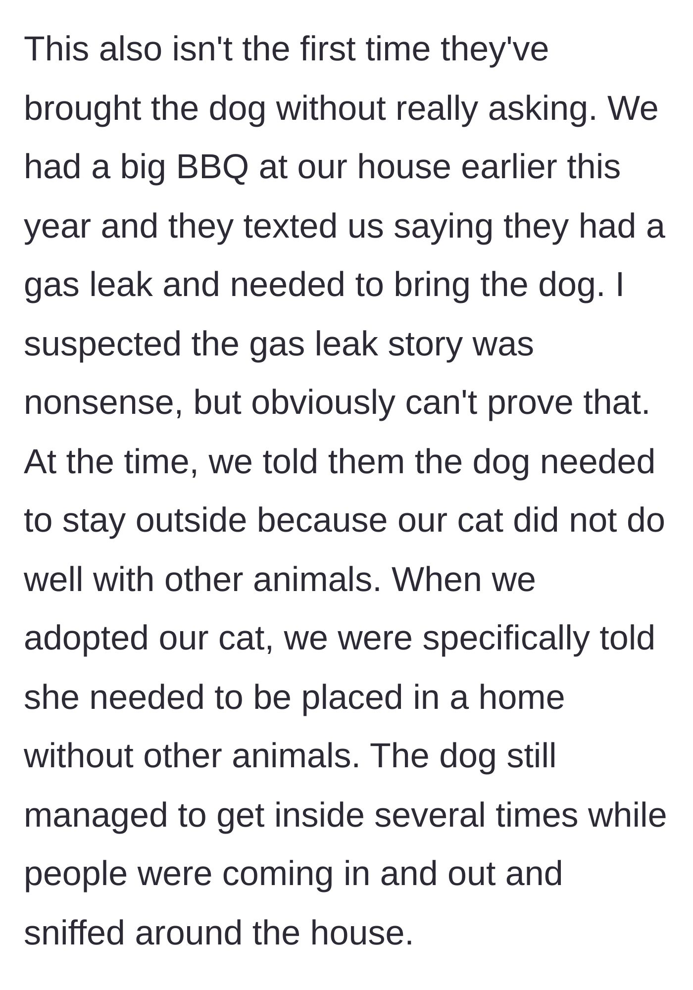 Story part 6 - A flashback to a BBQ where the friends used a dubious 'gas leak' excuse to bring the dog, who then kept sneaking inside.