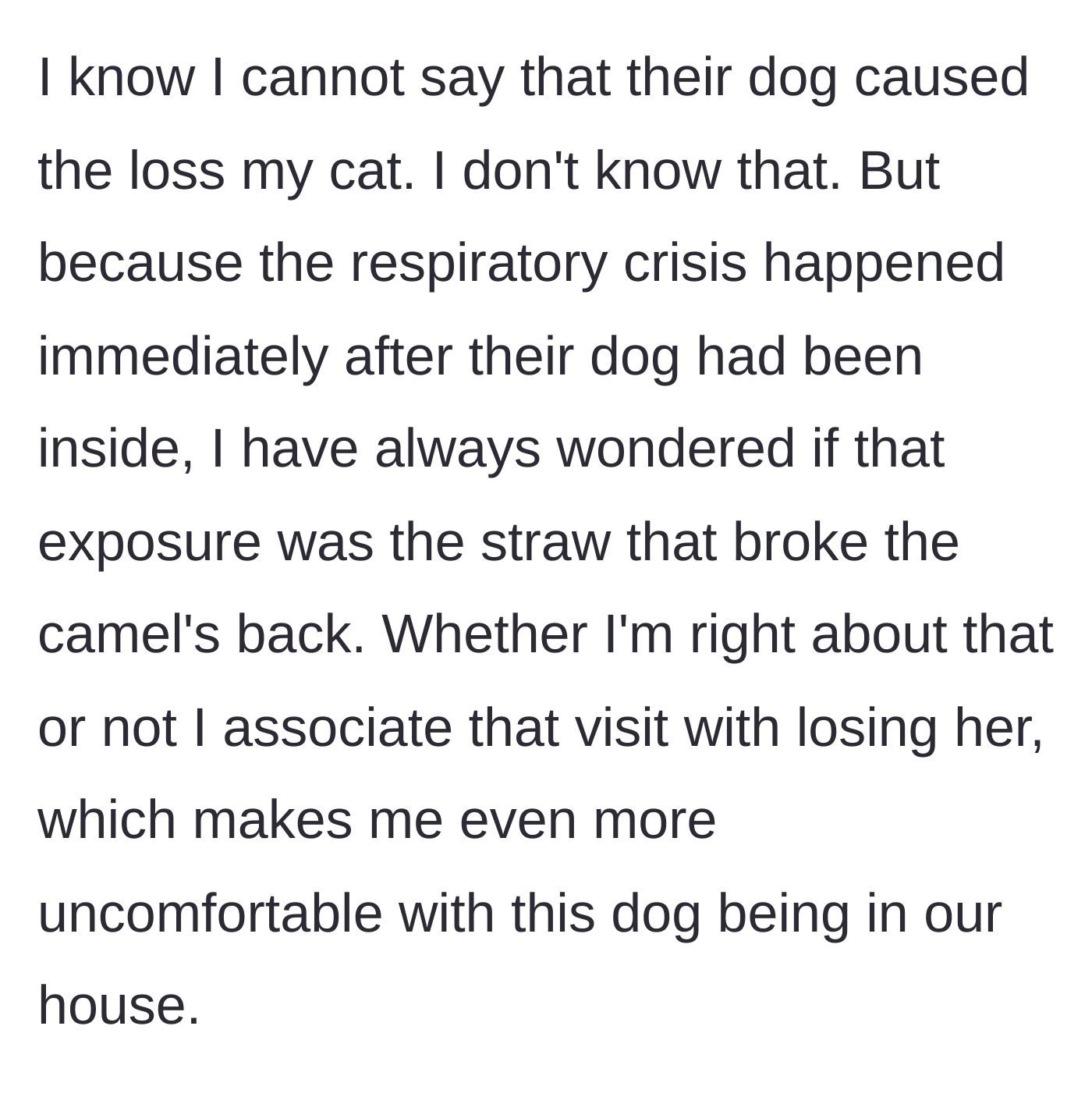 Story part 8 - The host explains how she inextricably links the dog's unauthorized visit to the death of her cat.