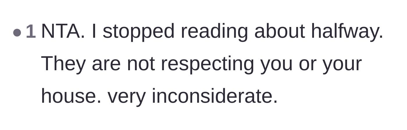 Comment thread 4 - A brief but definitive declaration that the guests' blatant disrespect made reading the rest of the story unnecessary.