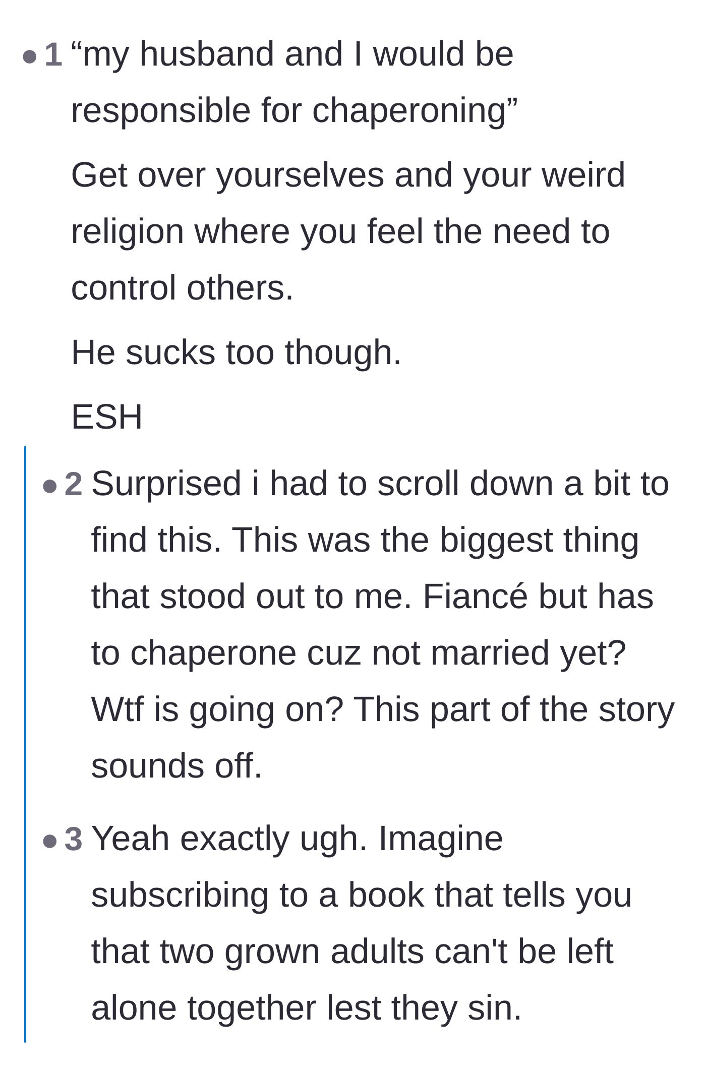 Comment thread 3 - A debate over the hypocrisy of the family trip rules and the overbearing religious expectations.