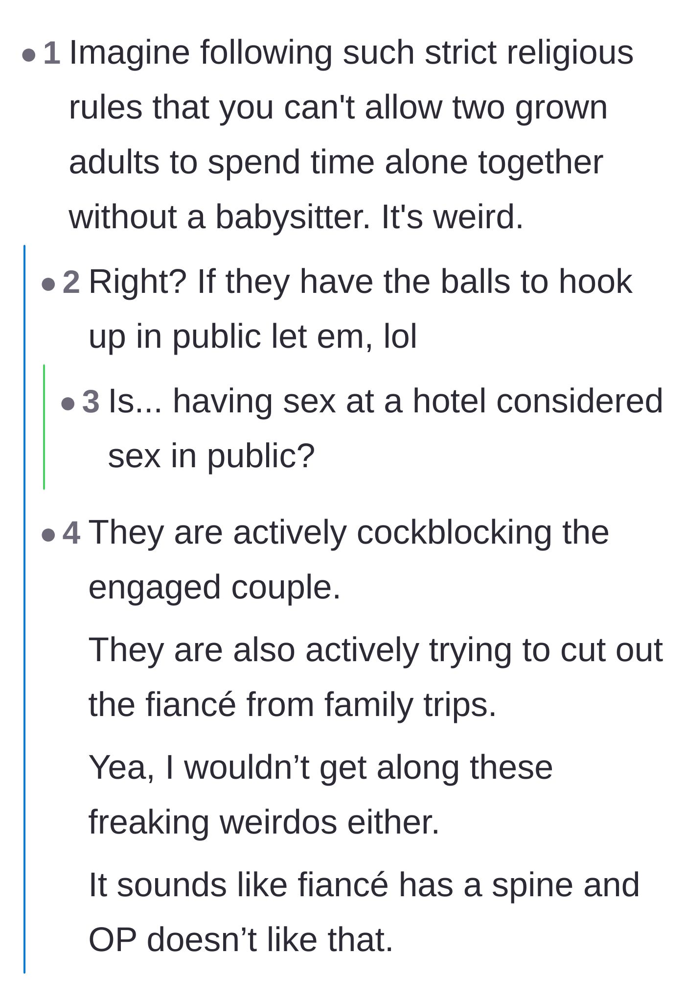 Comment thread 4 - A hilarious philosophical debate about what actually counts as having intimate relations in public.
