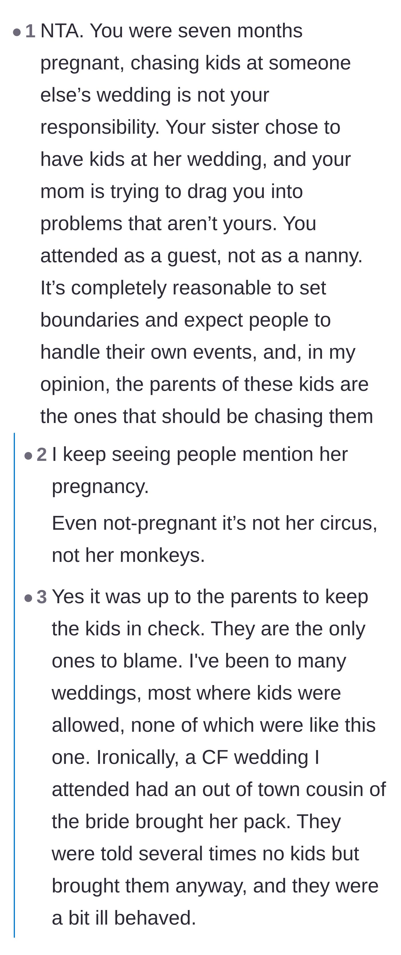Comment thread 2 - Readers debating the audacity of expecting a pregnant guest to act as an unpaid nanny.