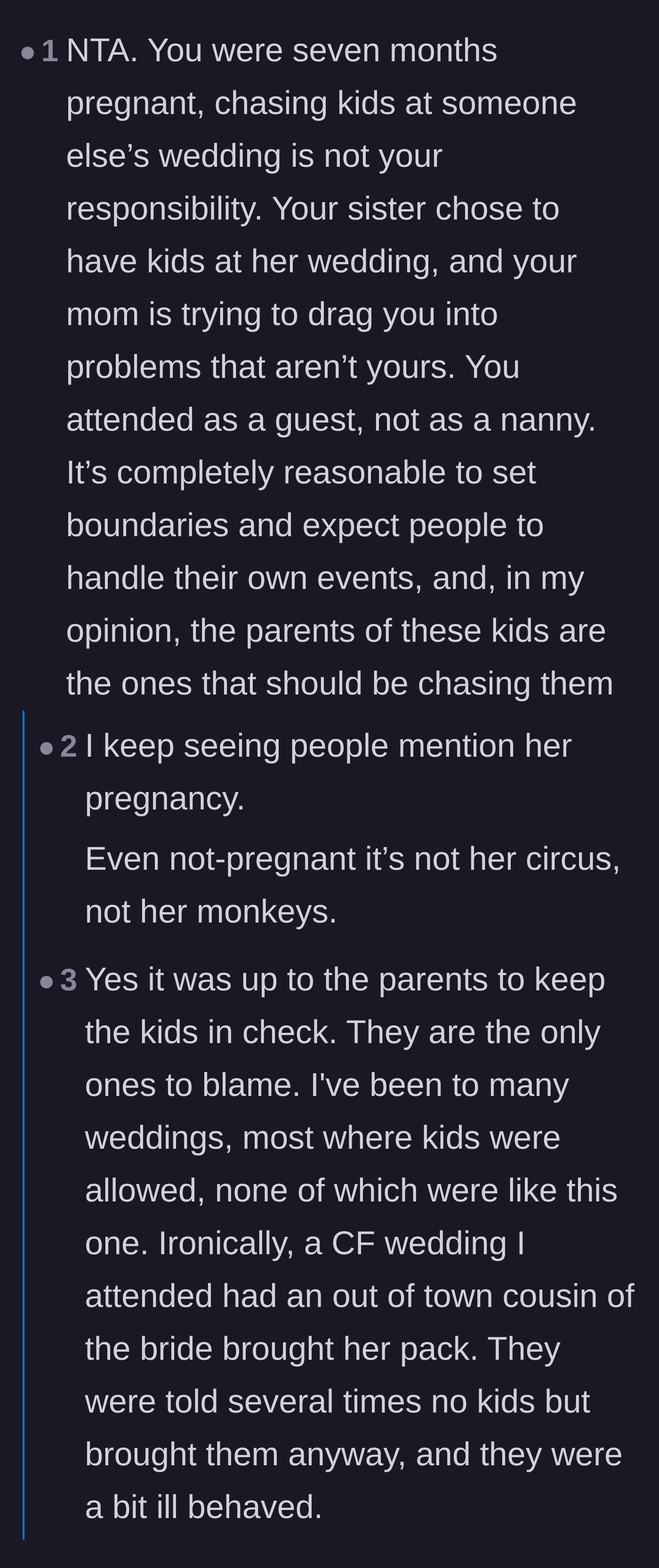 Comment thread 2 - Readers debating the audacity of expecting a pregnant guest to act as an unpaid nanny.