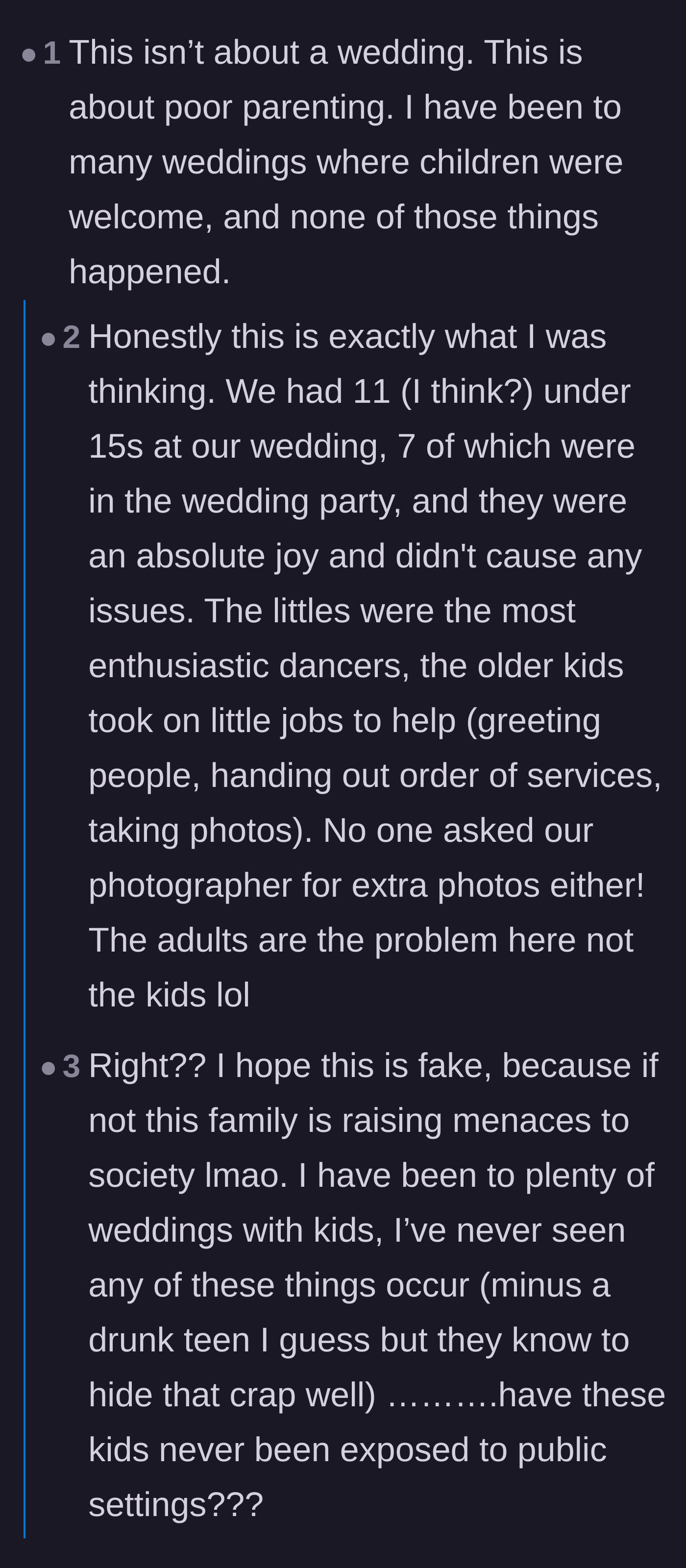 Comment thread 3 - Discussion about how the real issue is lazy parenting, not the presence of children.