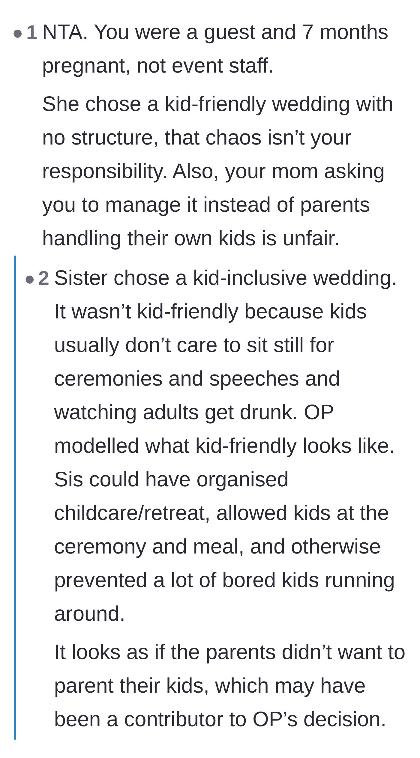 Comment thread 4 - Highlighting the difference between an unorganized kid-inclusive wedding and a truly kid-friendly one.