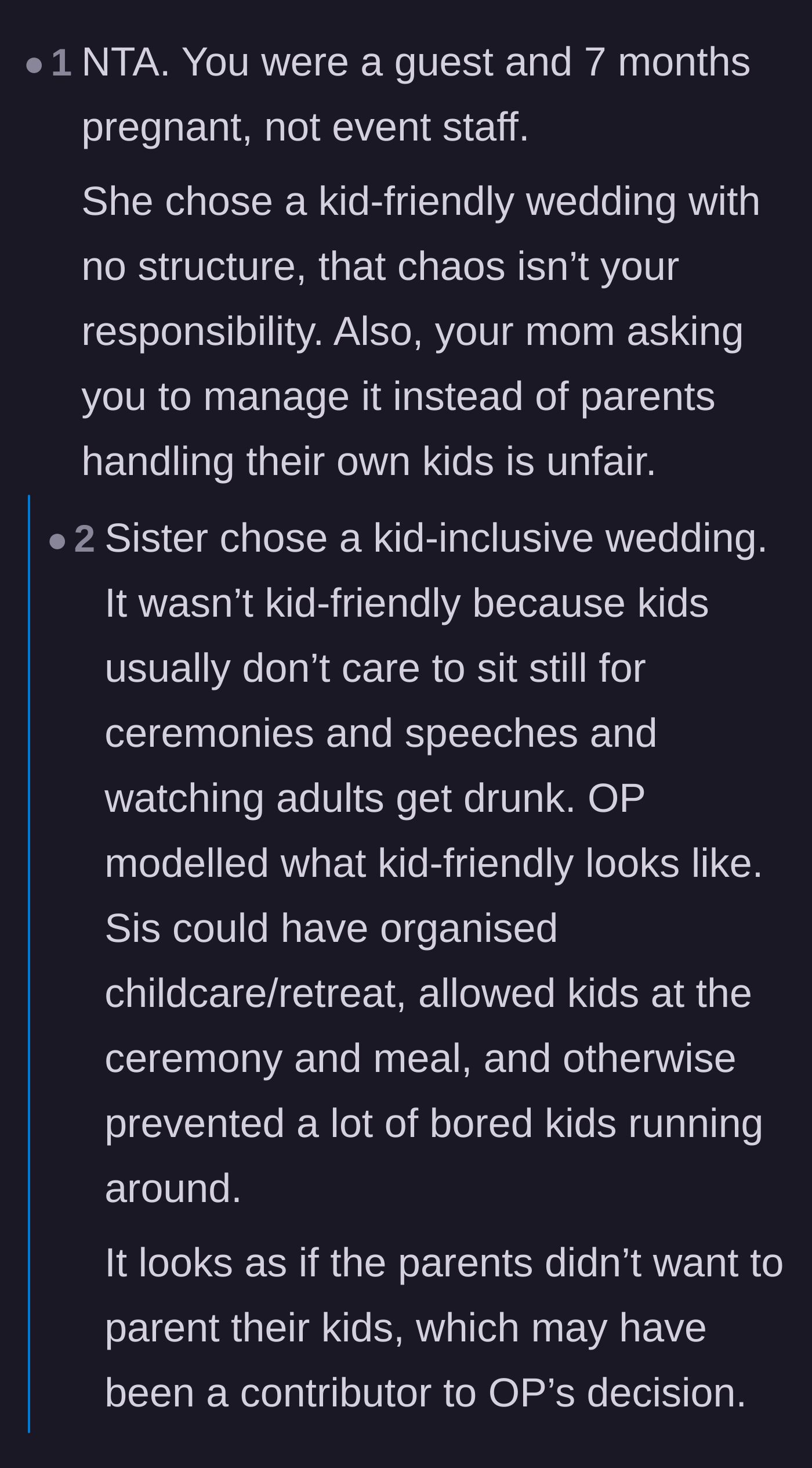 Comment thread 4 - Highlighting the difference between an unorganized kid-inclusive wedding and a truly kid-friendly one.