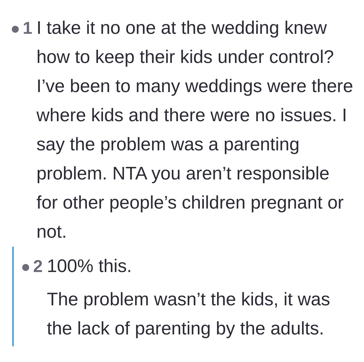 Comment thread 5 - Commenters blaming the adult guests for ignoring their misbehaving children.