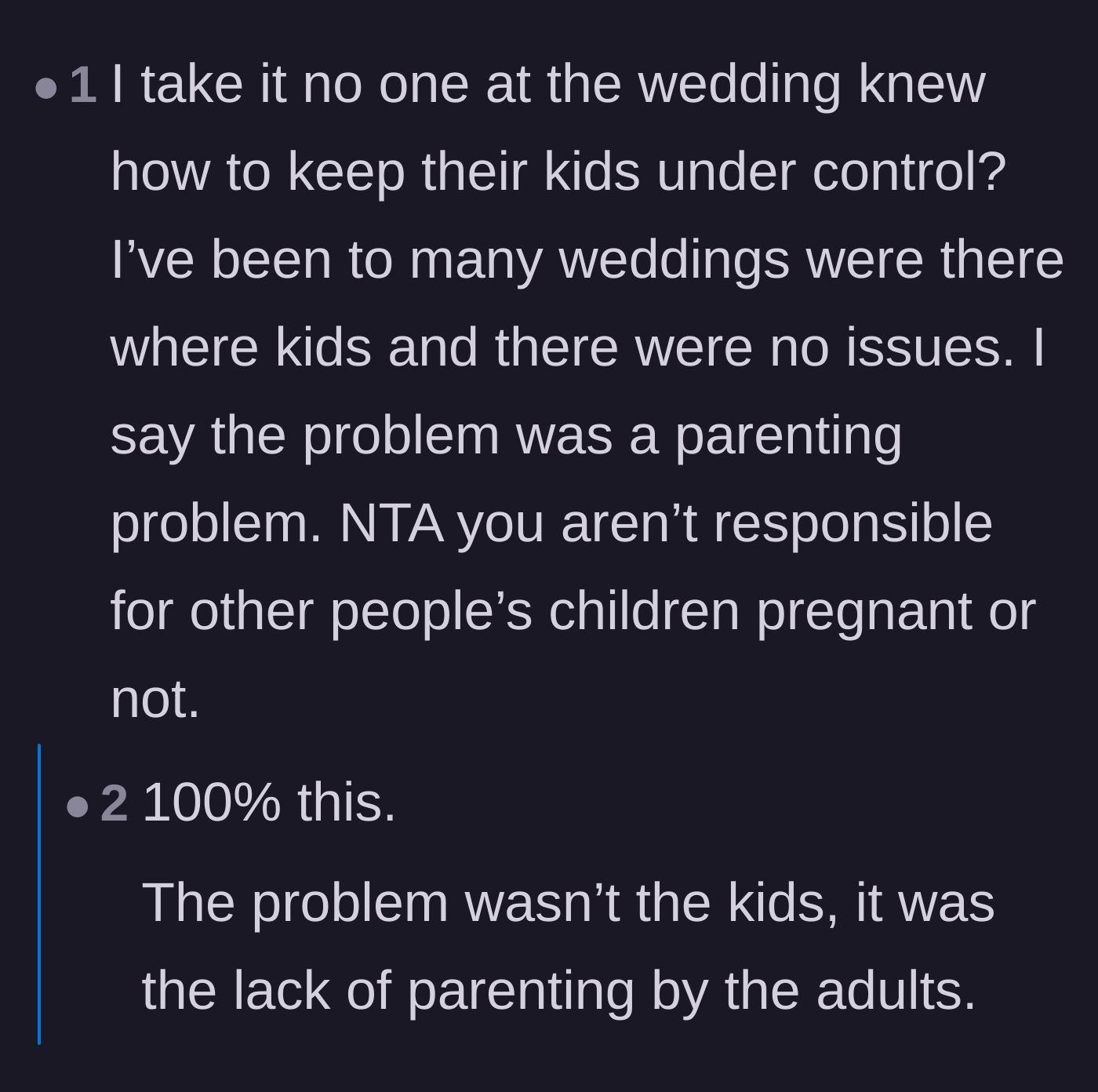 Comment thread 5 - Commenters blaming the adult guests for ignoring their misbehaving children.