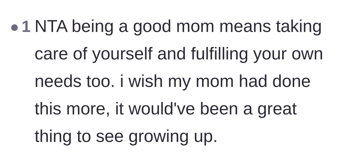 Comment thread 4 - A reflection on how maternal self-sacrifice isn't always the best example for children to witness.