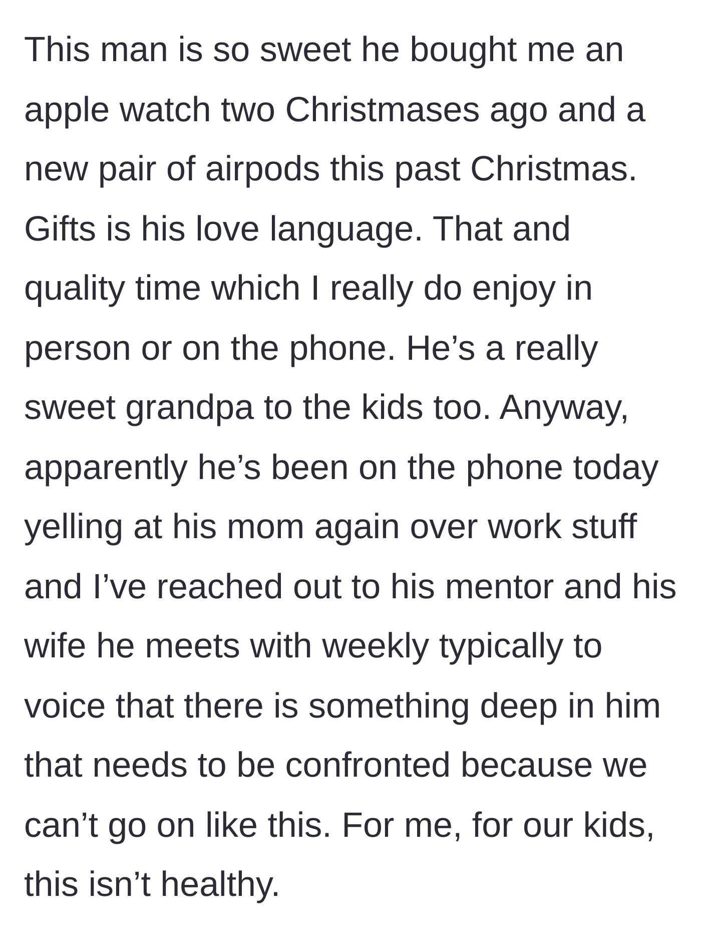 Story part 5 - Wife reaching out to her husband's mentor for a desperate intervention.