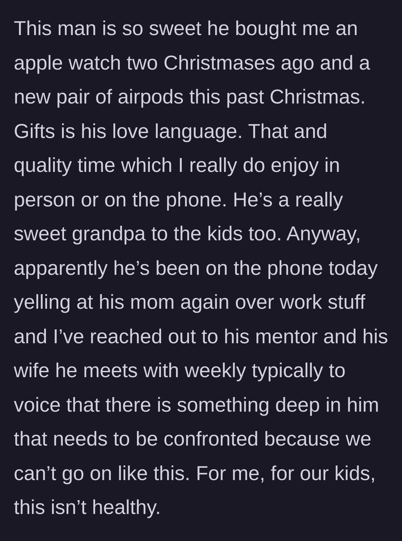 Story part 5 - Wife reaching out to her husband's mentor for a desperate intervention.