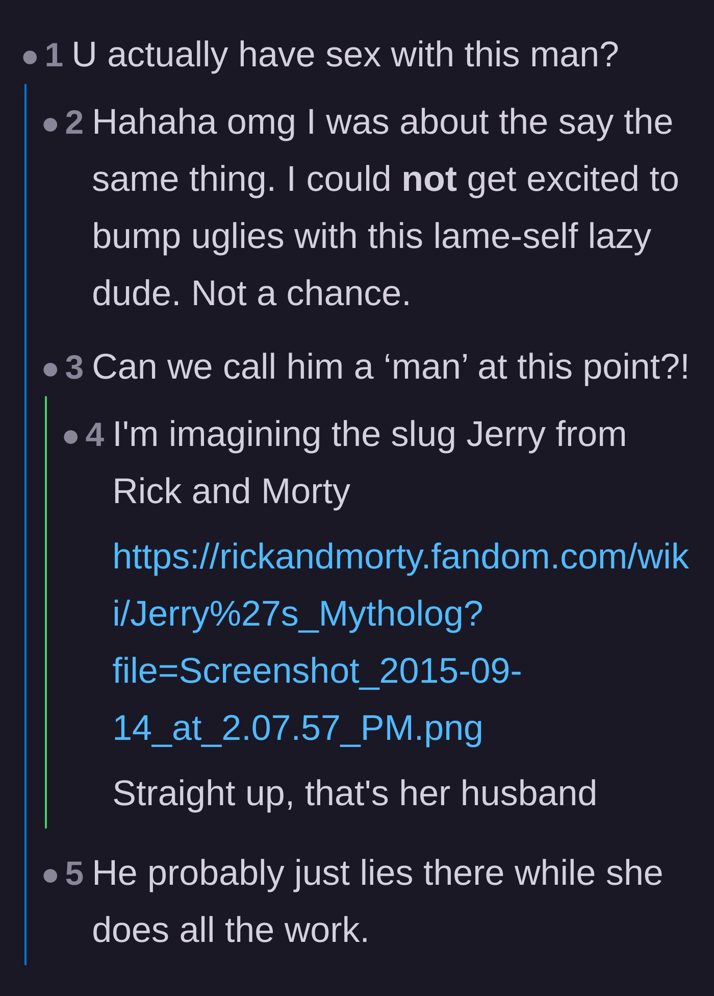 Comment thread 4 - Readers expressing sheer disbelief that the wife is still physically attracted to a man who refuses to act like an adult.