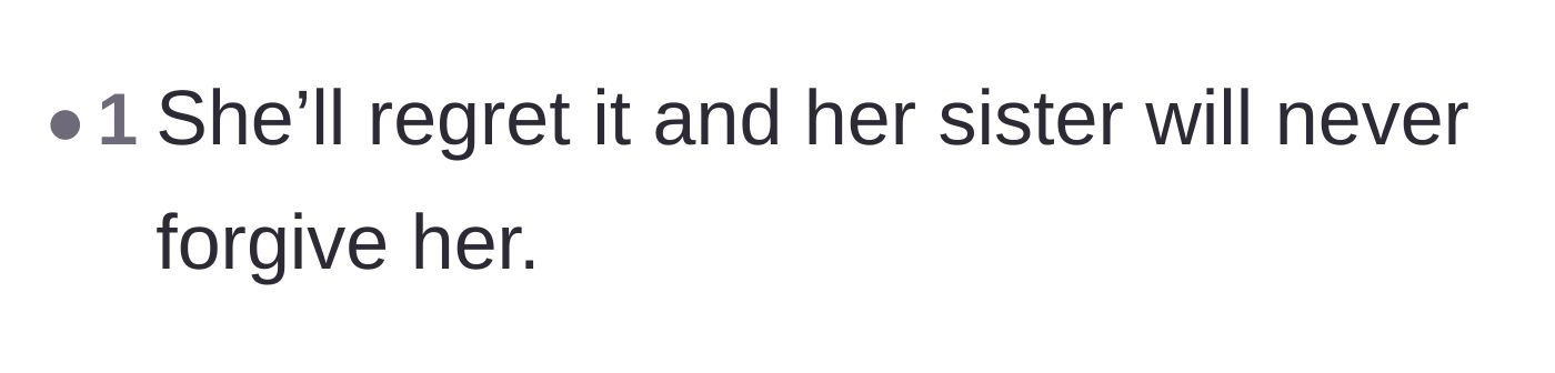 Comment thread 6 - A blunt, single-sentence prediction that the wife will regret skipping and the sister will never forgive her.