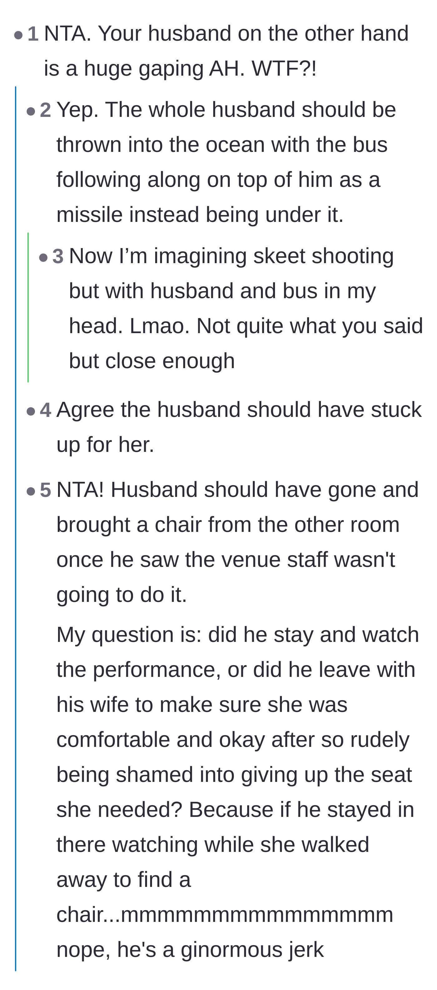 Comment thread 4 - Speculation about whether the husband abandoned her to watch the show, and dramatic jokes about tossing him into the ocean.
