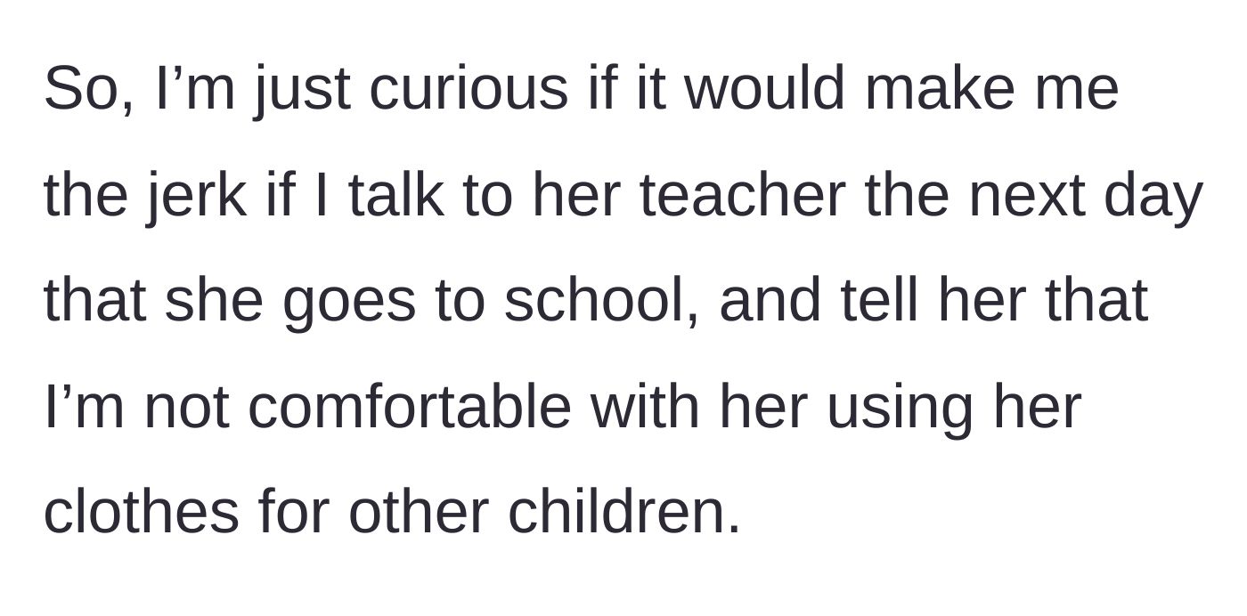 Story part 4 - Mother contemplates confronting the teacher to establish boundaries around her daughter's clothing.