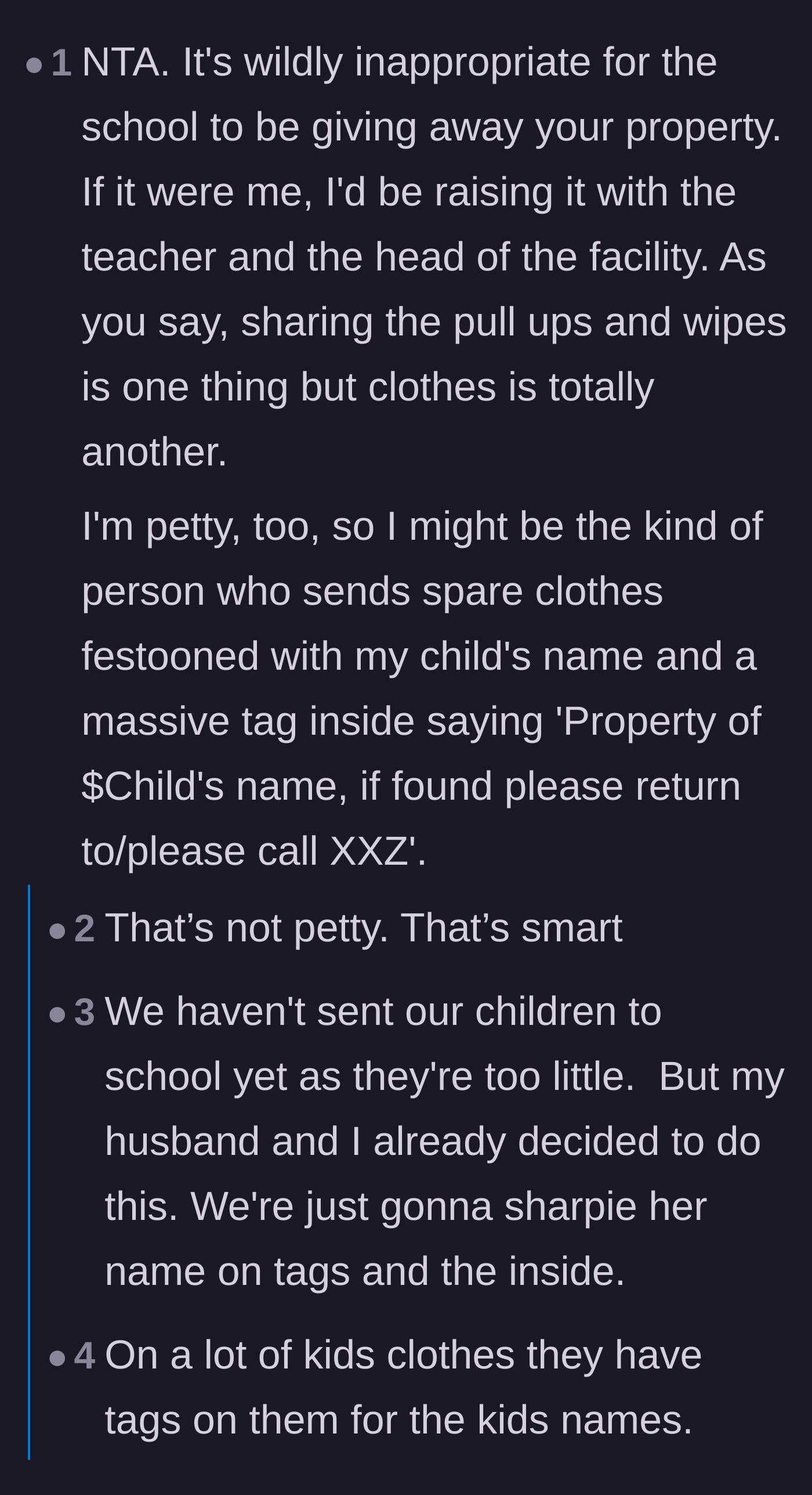 Comment thread 3 - Suggesting the mother should aggressively label all clothes with permanent marker or tags