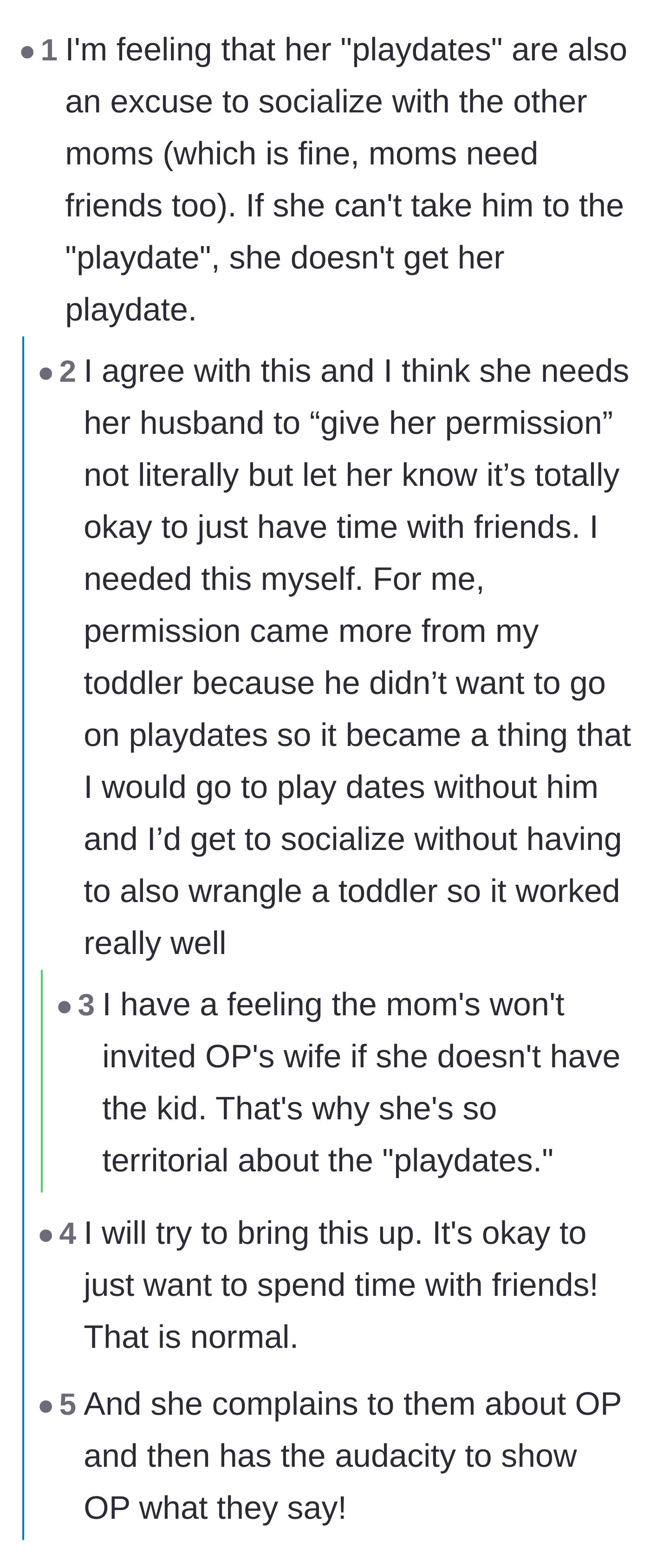 Comment thread 2 - Commenters pointing out that true friends wouldn't require a toddler as a mandatory entry ticket to socialize and drink coffee.