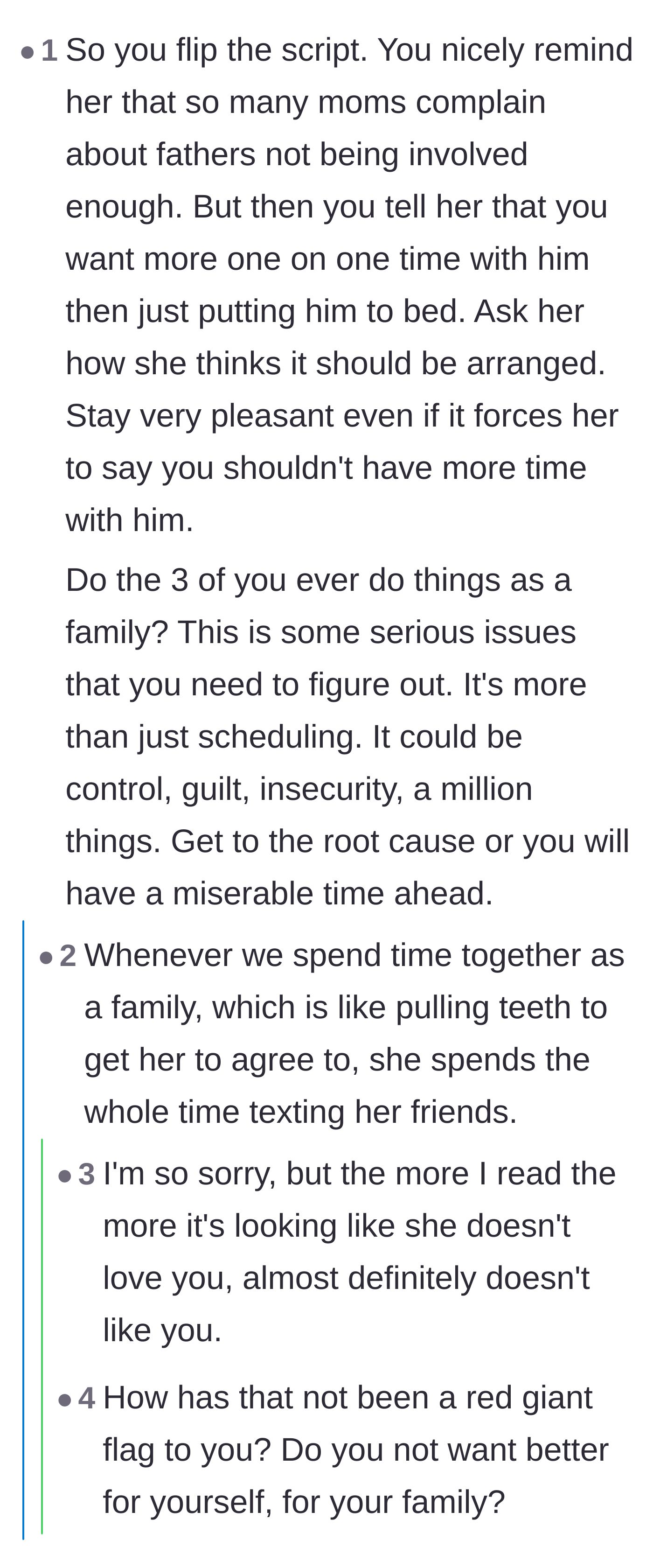 Comment thread 5 - A sobering discussion about the wife texting through family time and the realization that the marriage is already functionally over.