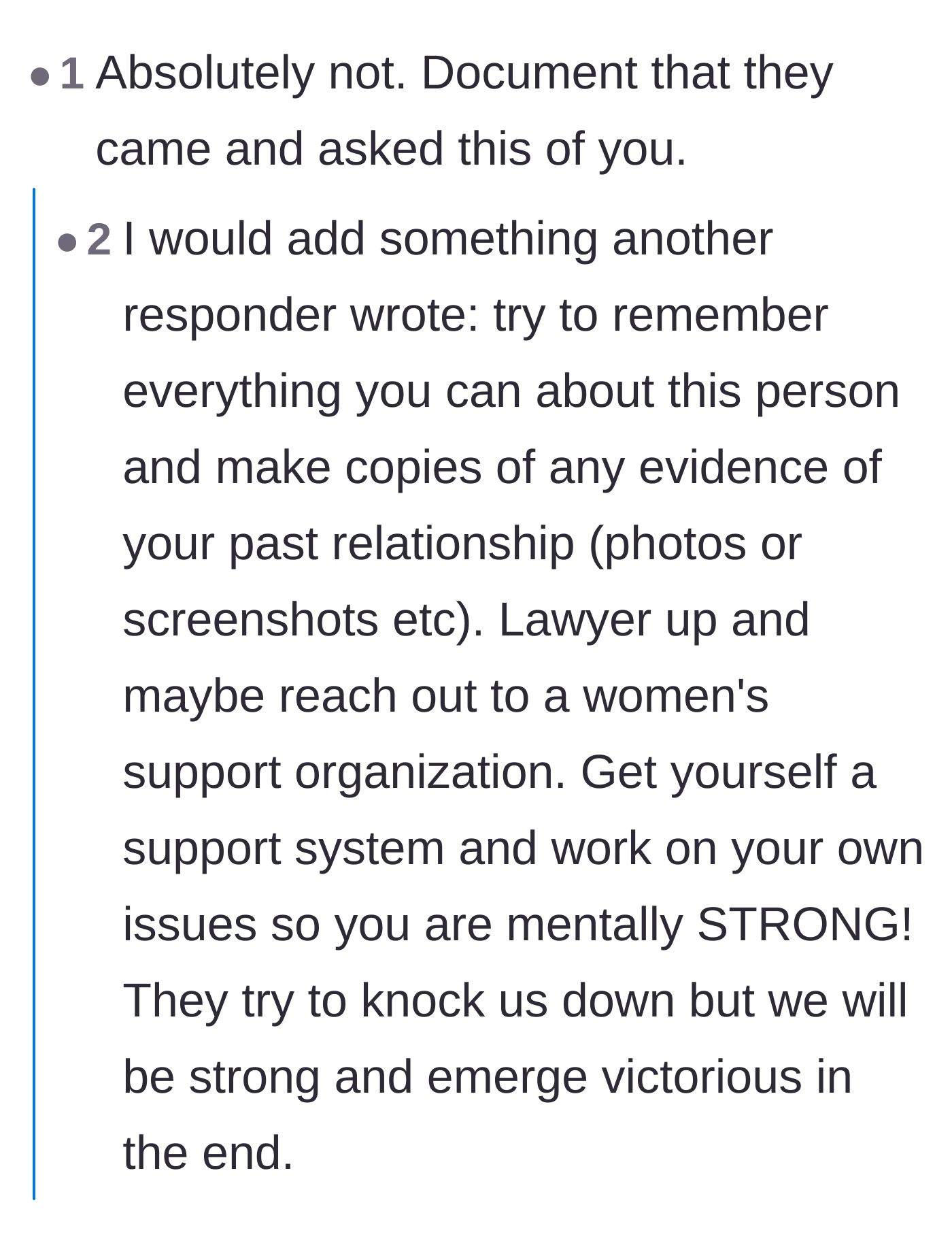 Comment thread 3 - Advice to thoroughly document the NDA request and gather any evidence of the past relationship.