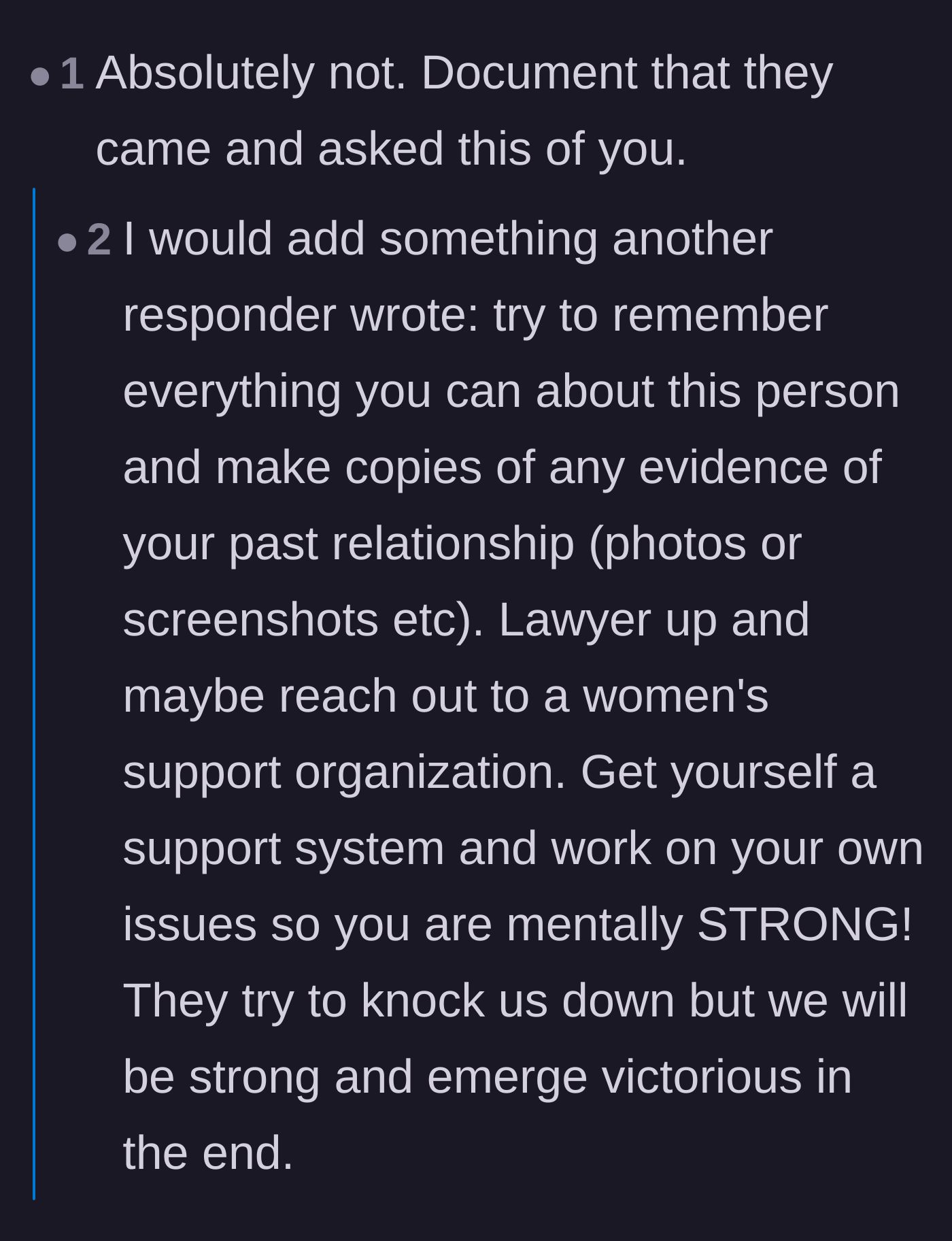 Comment thread 3 - Advice to thoroughly document the NDA request and gather any evidence of the past relationship.