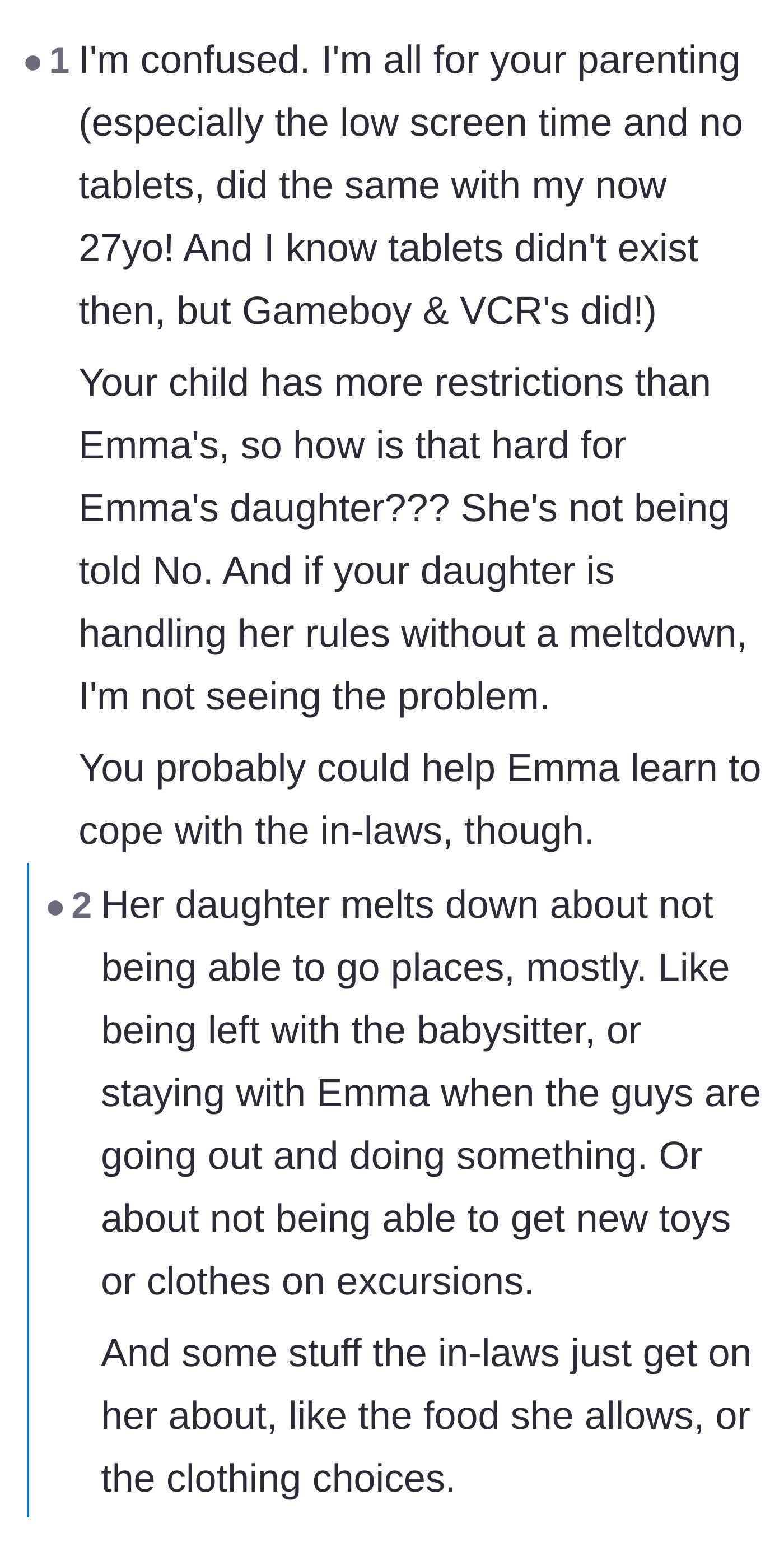 Comment thread 3 - The shocking revelation that Emma's daughter is melting down because her stepdad excludes her from outings.